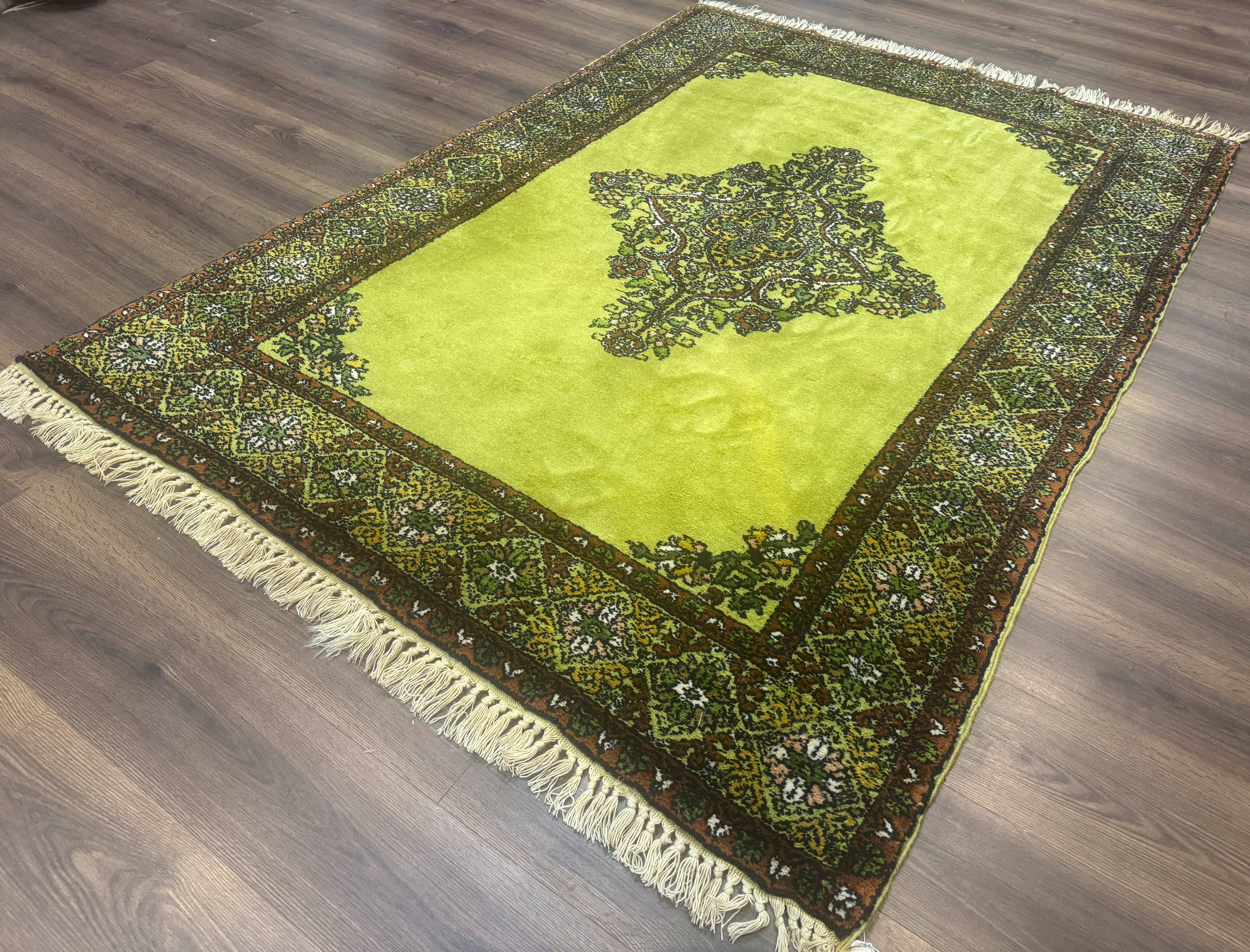 Moroccan Rug 6x8, Semi Open Field, Vintage, Lime Green, Wool Carpet - Jewel Rugs