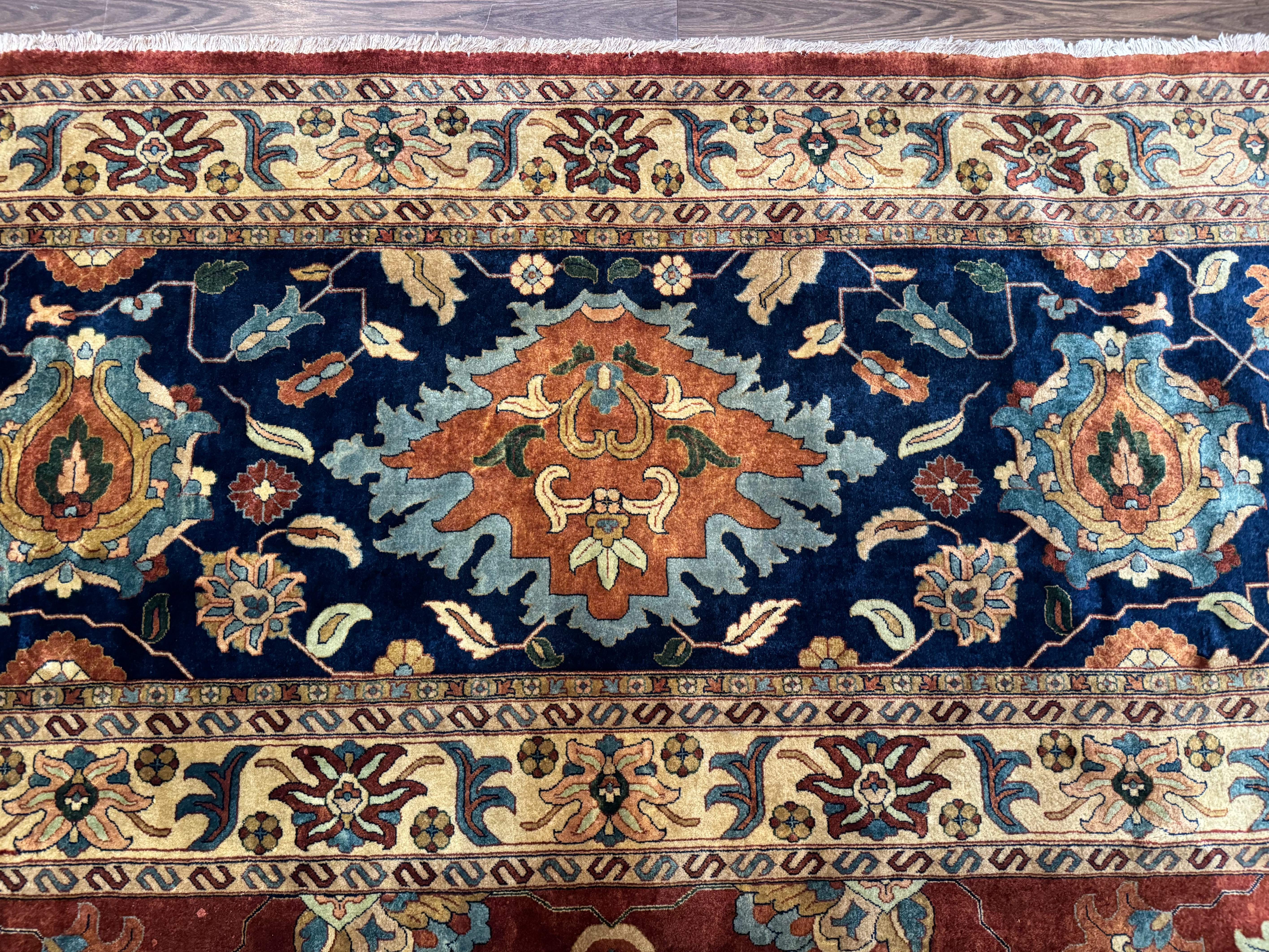 Palace Size Indo Persian Rug 12x15, Sultanabad Mahal Carpet, Red Navy Blue, Fine 210 KPSI - Jewel Rugs