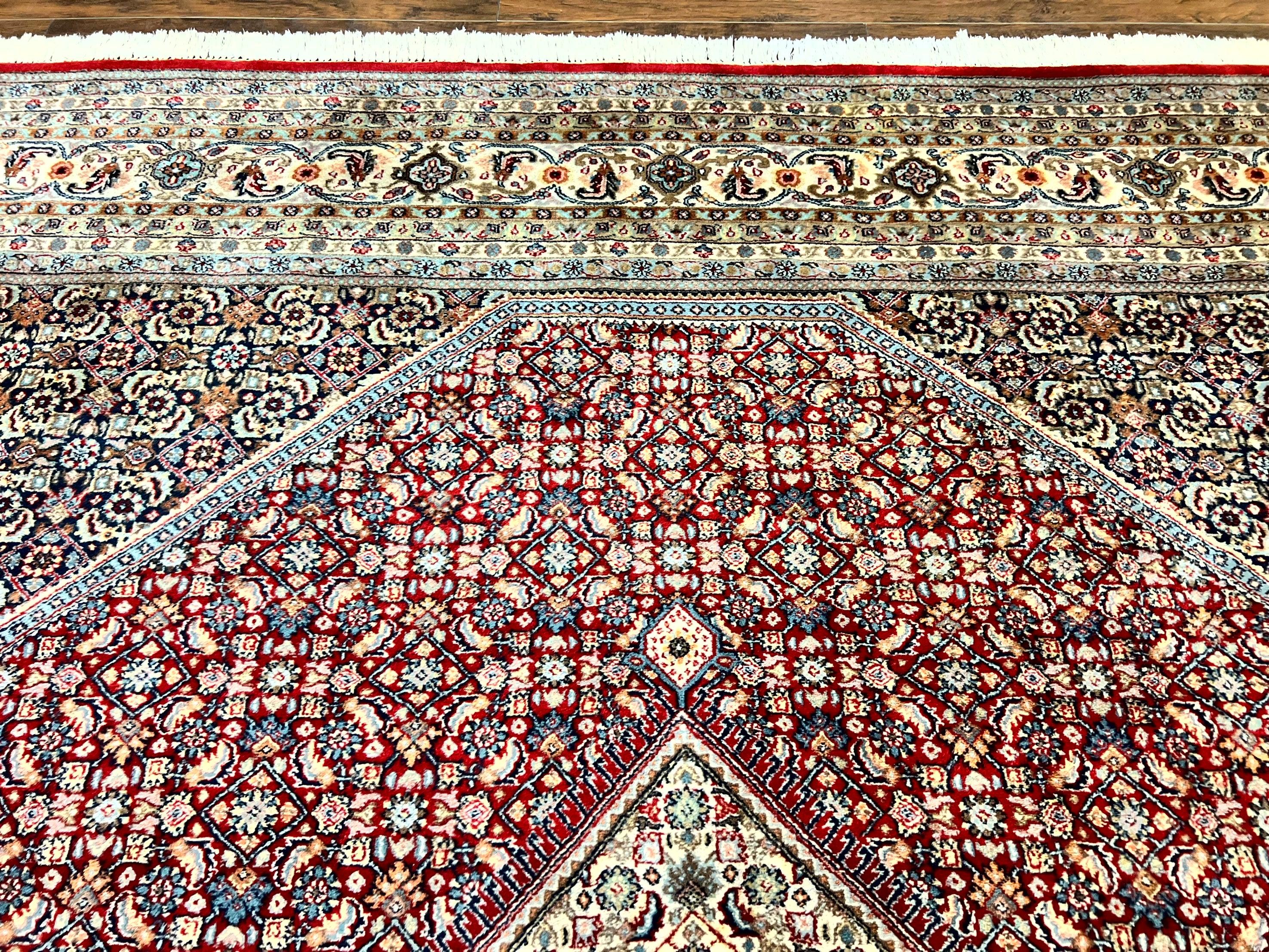 Square Indo Persian Bidjar Rug 10x10, Red, Handmade Vintage Wool Carpet - Jewel Rugs