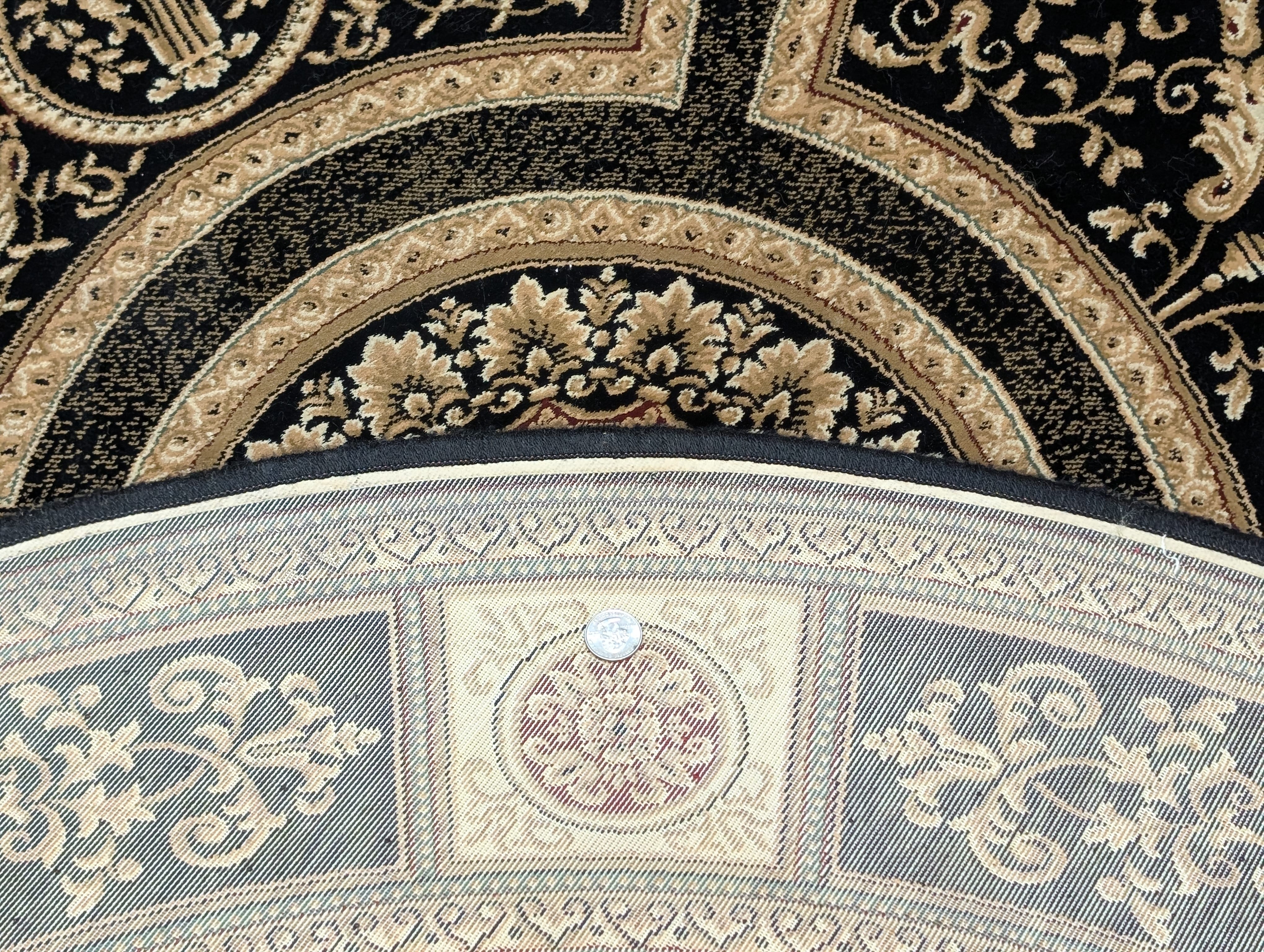 Round Aubusson Rug 5x5 ft, Black, Savonnerie, French Design - Jewel Rugs