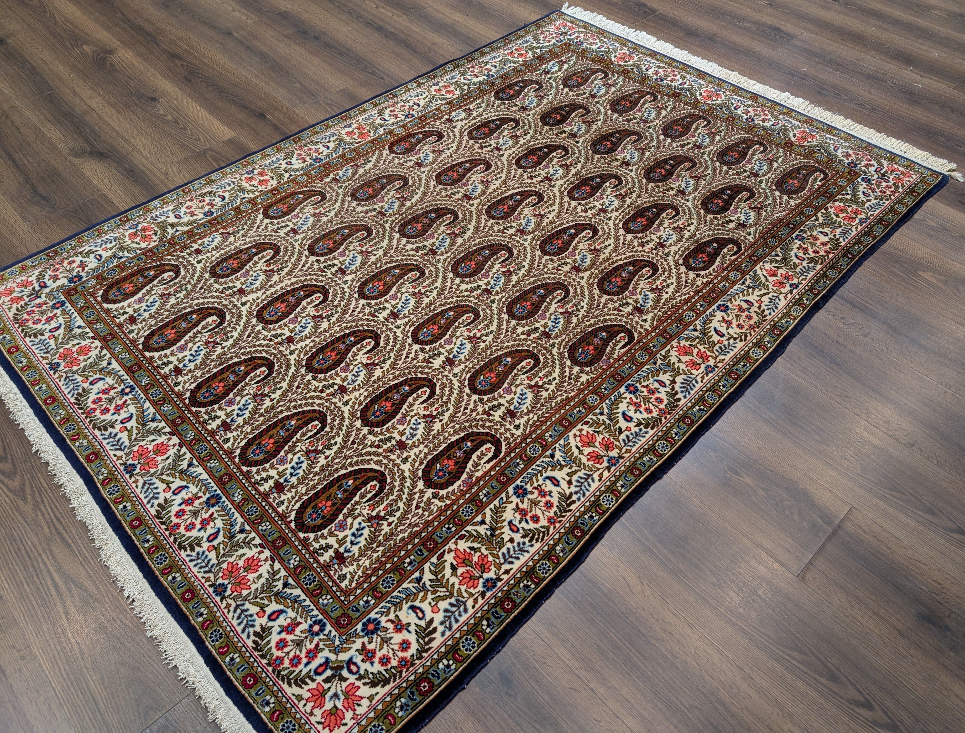 Persian Qum Rug 5x7, Paisley Boteh Design, Hand Knotted Fine 210 KPSI - Jewel Rugs