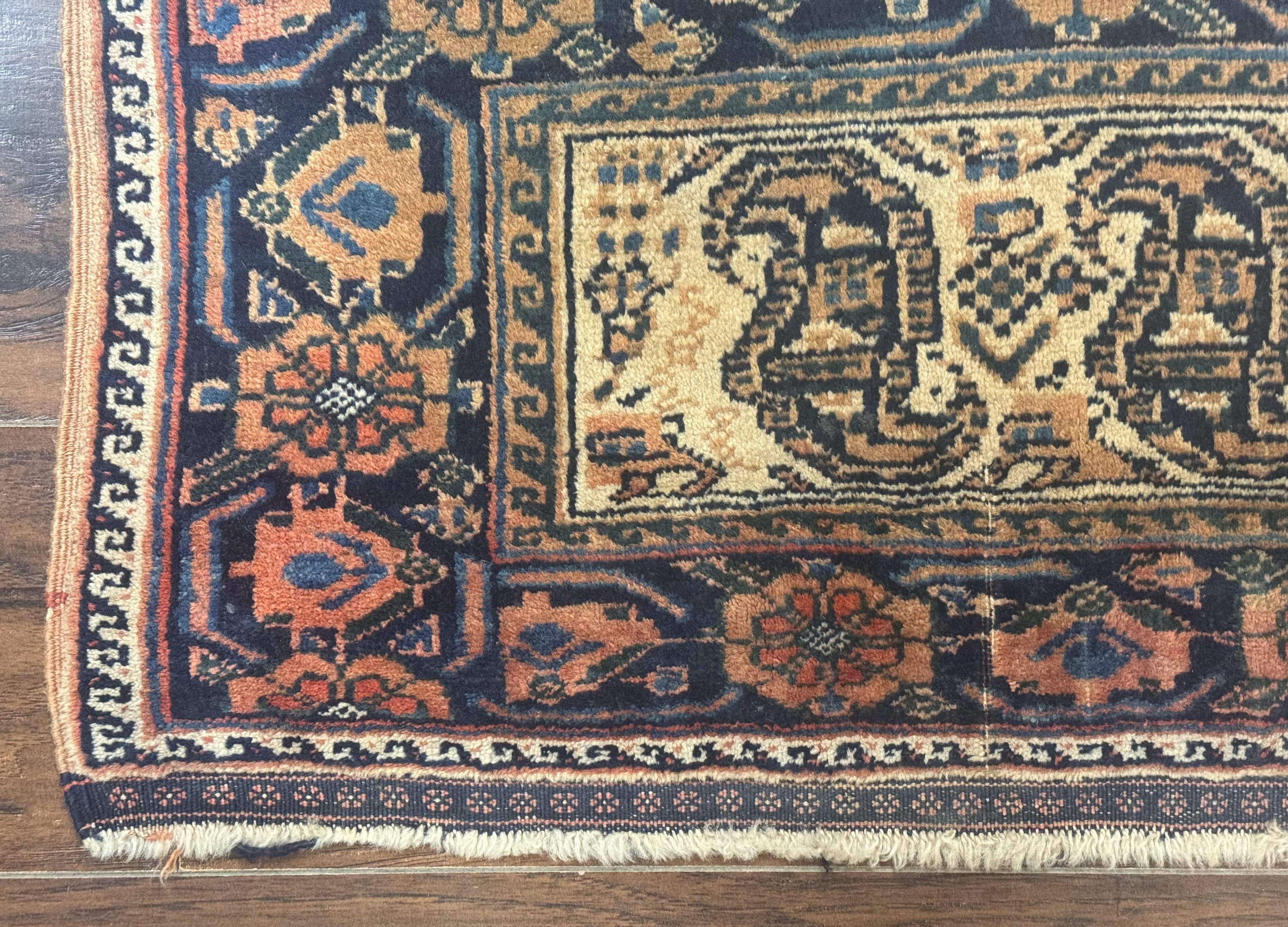 Small Persian Afshar Rug 2x3 – Oat and Navy, Hand-Knotted Wool Antique Accent Rug - Jewel Rugs