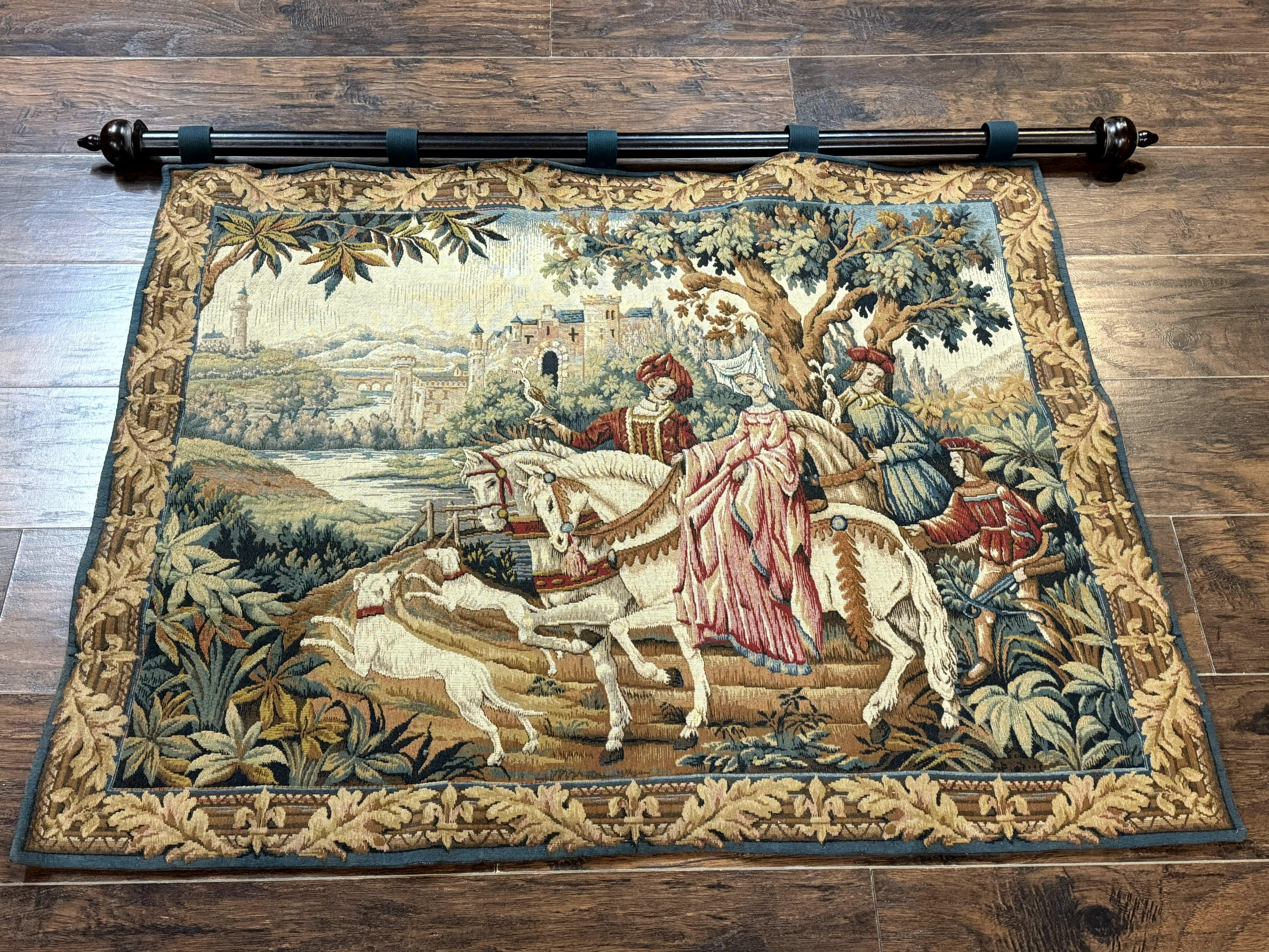 Vintage French Tapestry 4x5, The Royal Hunt Tapestry by Marc Waymel, Needlepoint Petitepoint Tapestry - Jewel Rugs