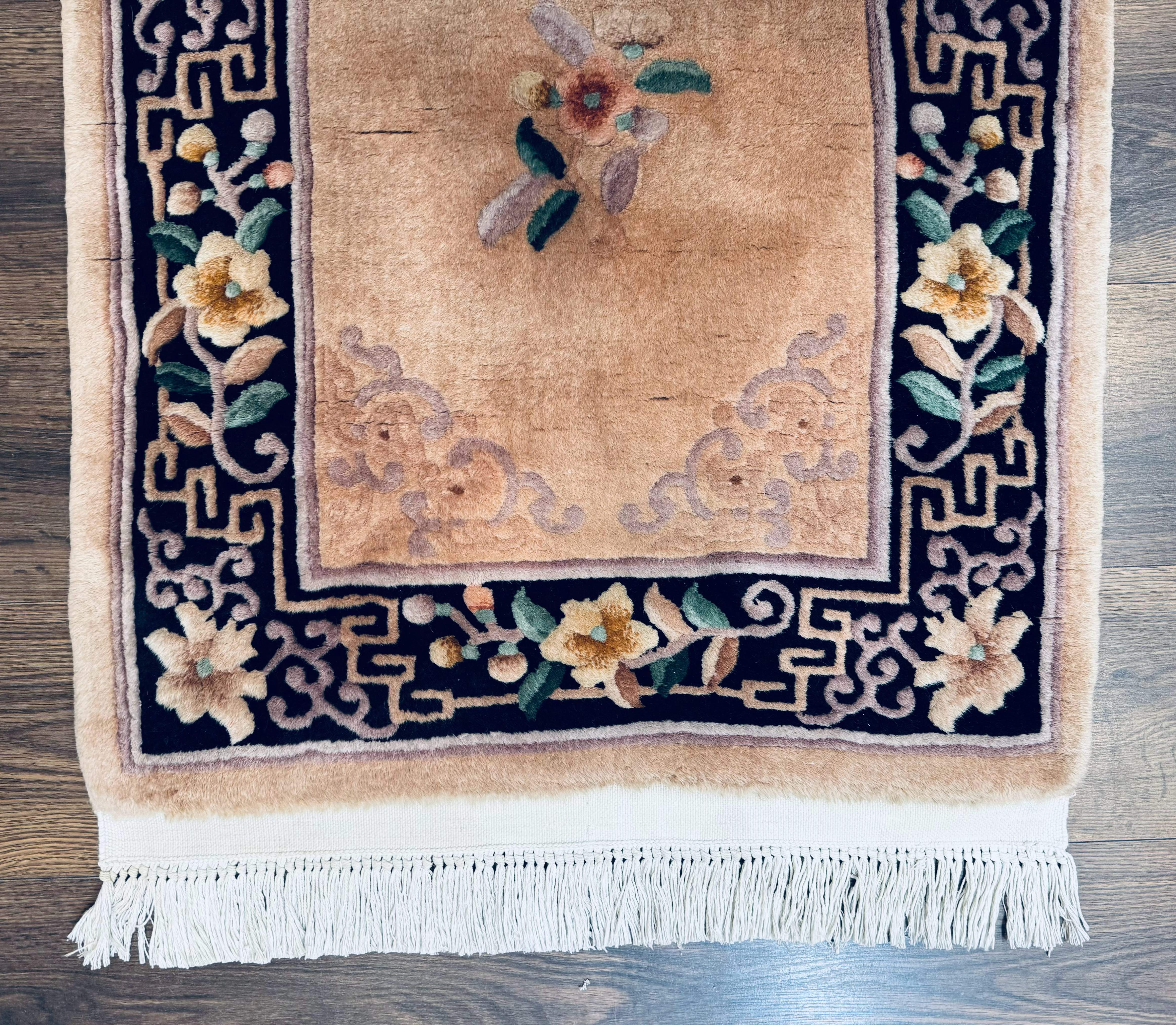 Chinese Wool Runner Rug 2 x 11.6, Vintage 90 Line Asian Oriental Carving Sculpted Hallway Rug - Jewel Rugs