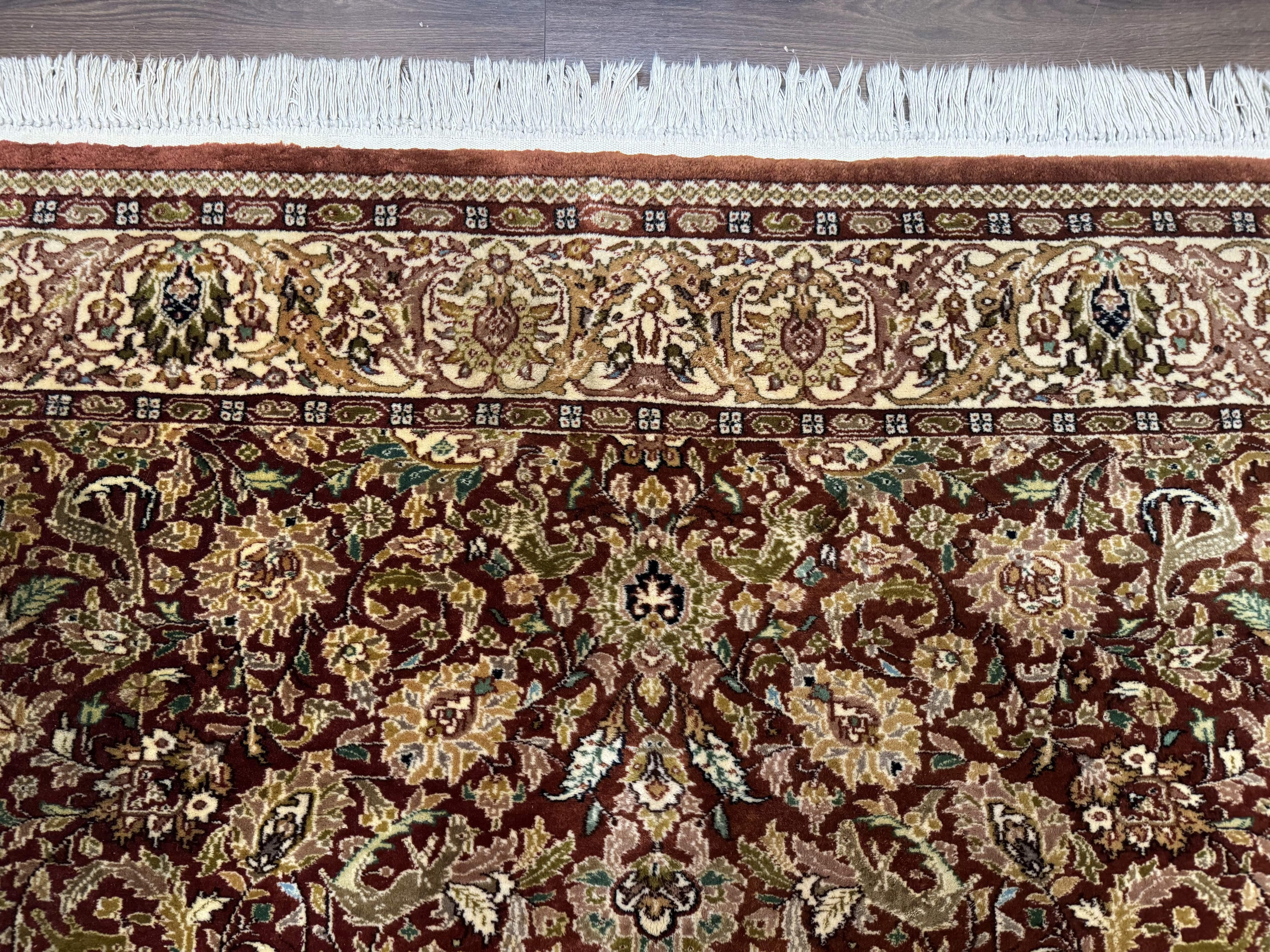 Tree of Life Indian Kashmiri Rug 6x9, Rust Red and Cream, Animal Pictorials, Fine 290 KPSI - Jewel Rugs