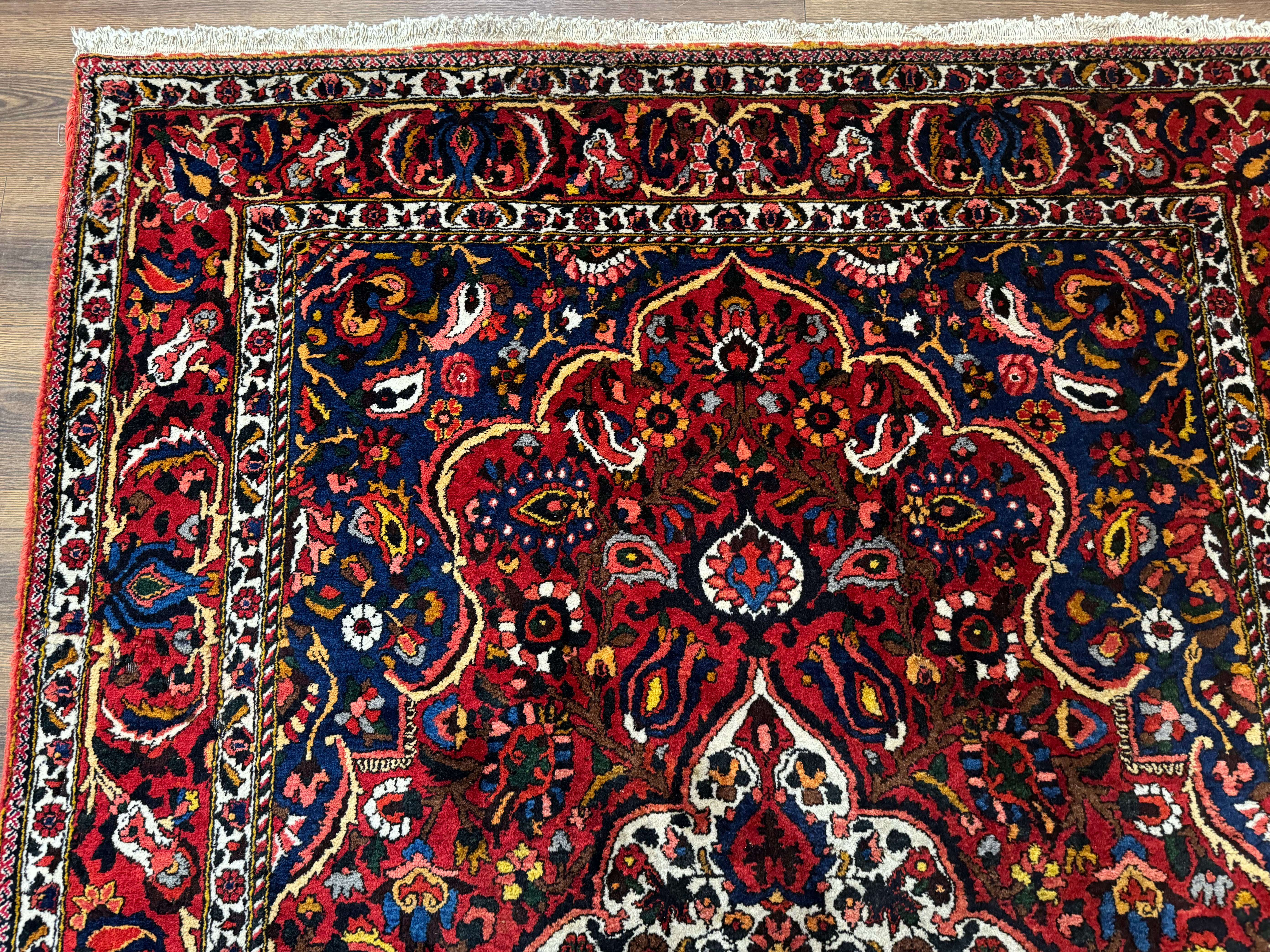 Persian Tribal Rug 5x9, Bakhtiyari Chalshotor Carpet, Medallion, Red Ivory Navy Blue - Jewel Rugs