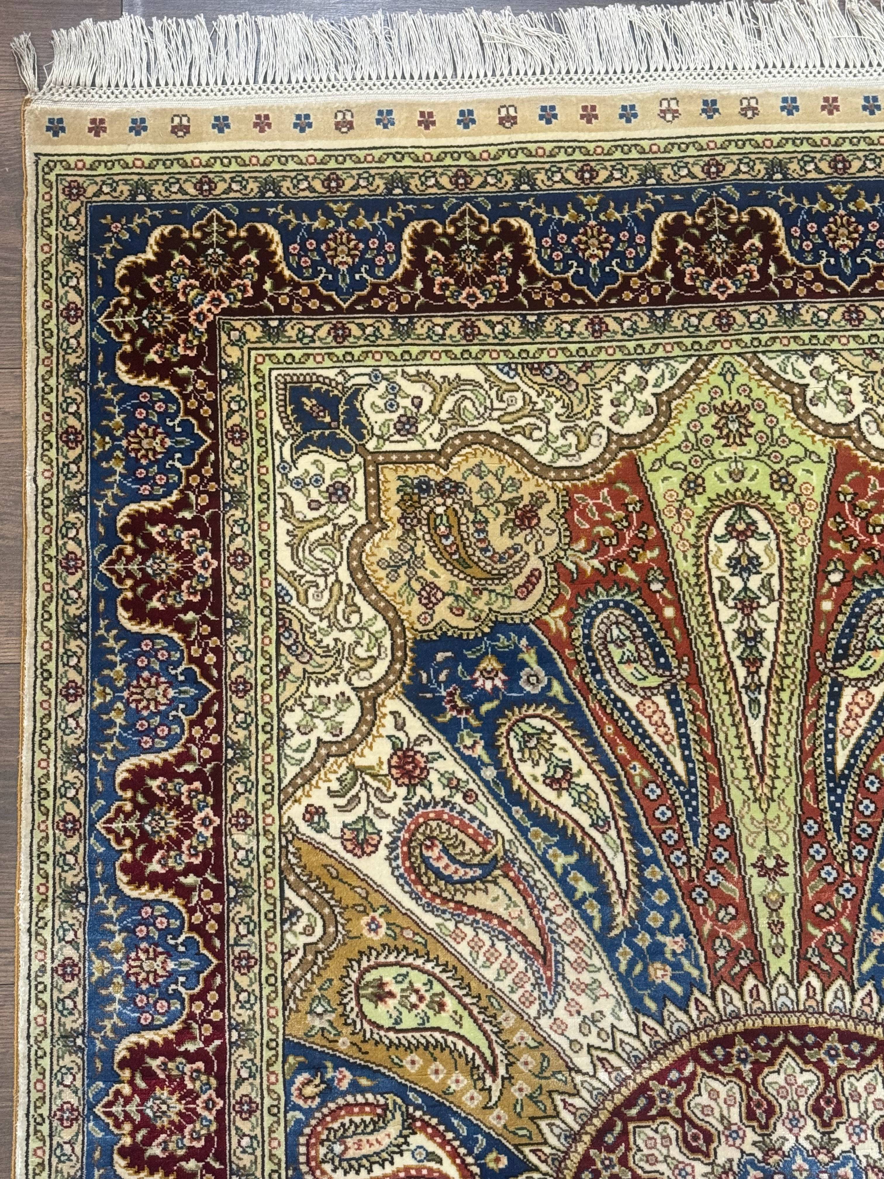 Colorful Turkish Silk Hereke Rug 3x5 with Signature, Unique Design, Very Fine 340 KPSI - Jewel Rugs