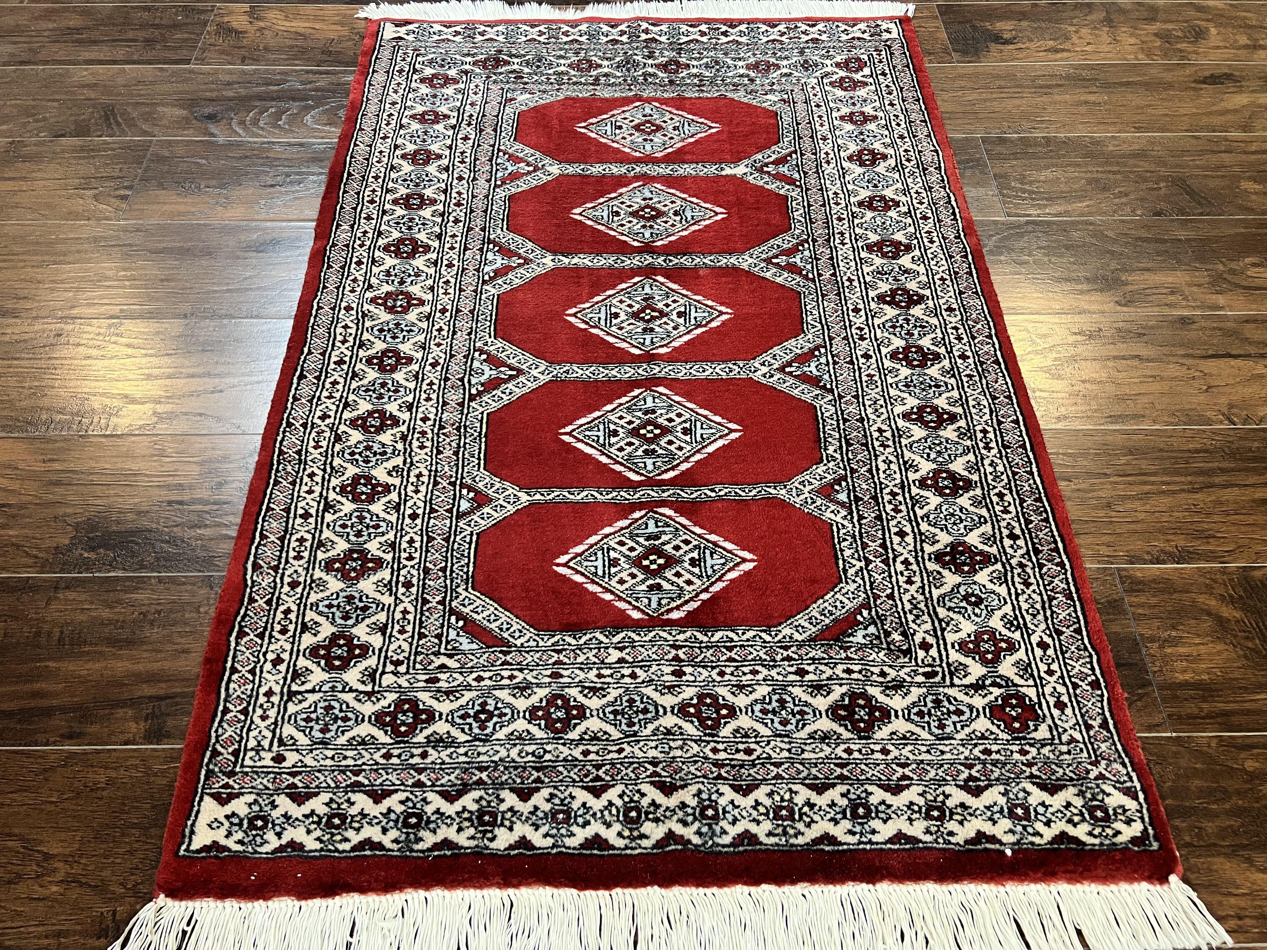 Red Turkoman Bokhara Rug 3x5, Pakistani Carpet 3 x 5 ft, Hand Knotted Wool Vintage Rug - Jewel Rugs