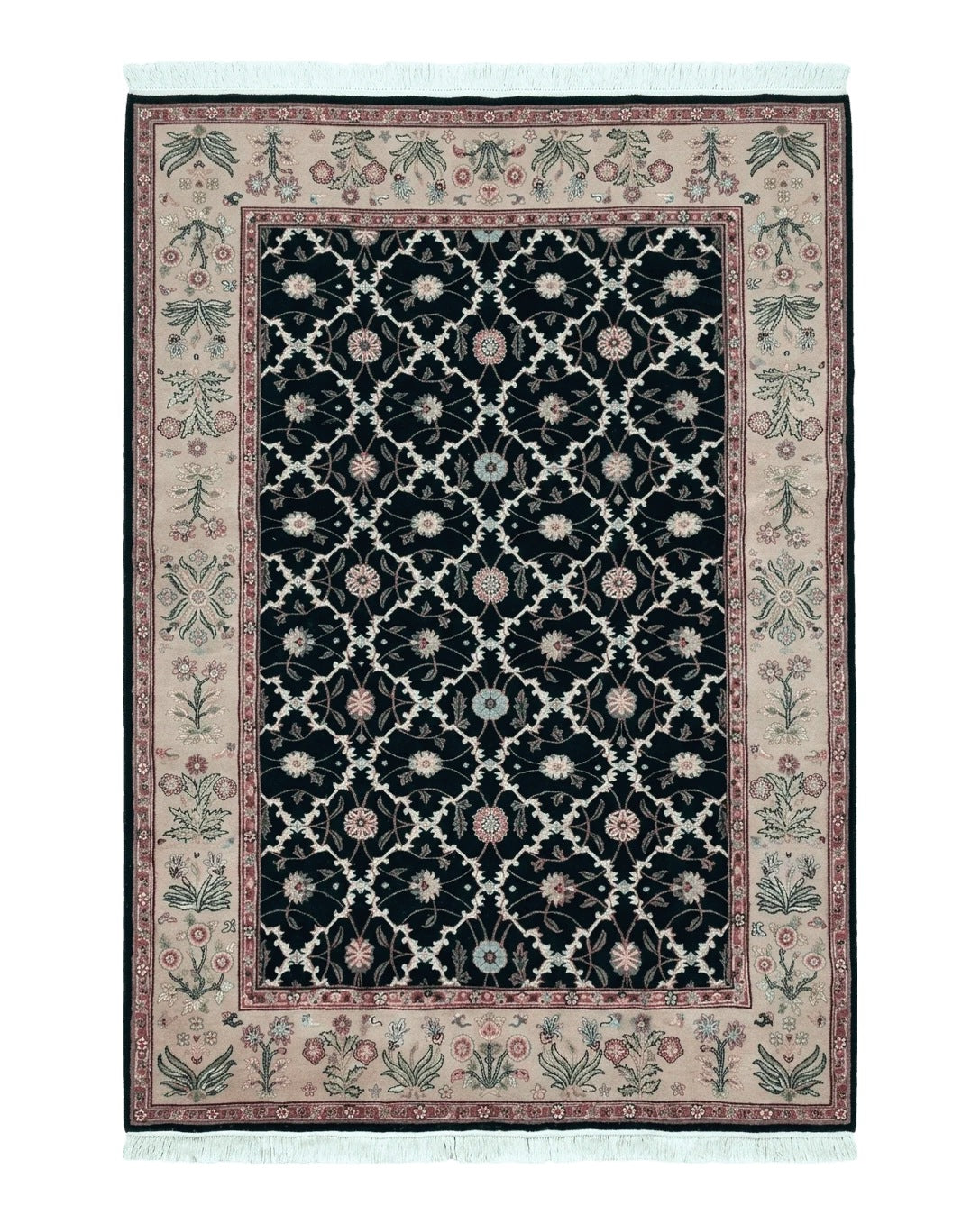Indo Persian Rug 6x9, Black, Allover Pattern India 6' x 9' in Black - 2605J048