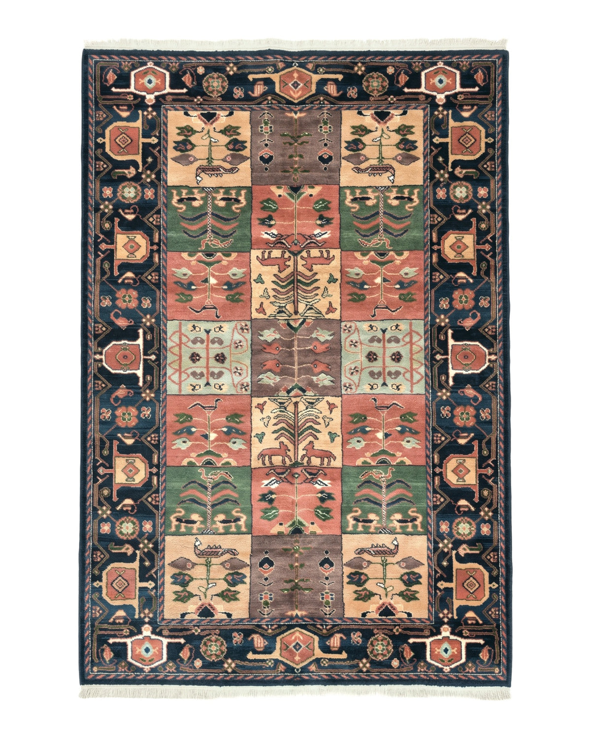Karastan Rug 5' 9" x 8' 6", Chahar Mahal Village Garden 605, Wool USA 5' 9" x 8' 6" in Dark Blue, Blue, Ivory, Salmon Red, Yellow, Mauve and Multicolor - 2603L096