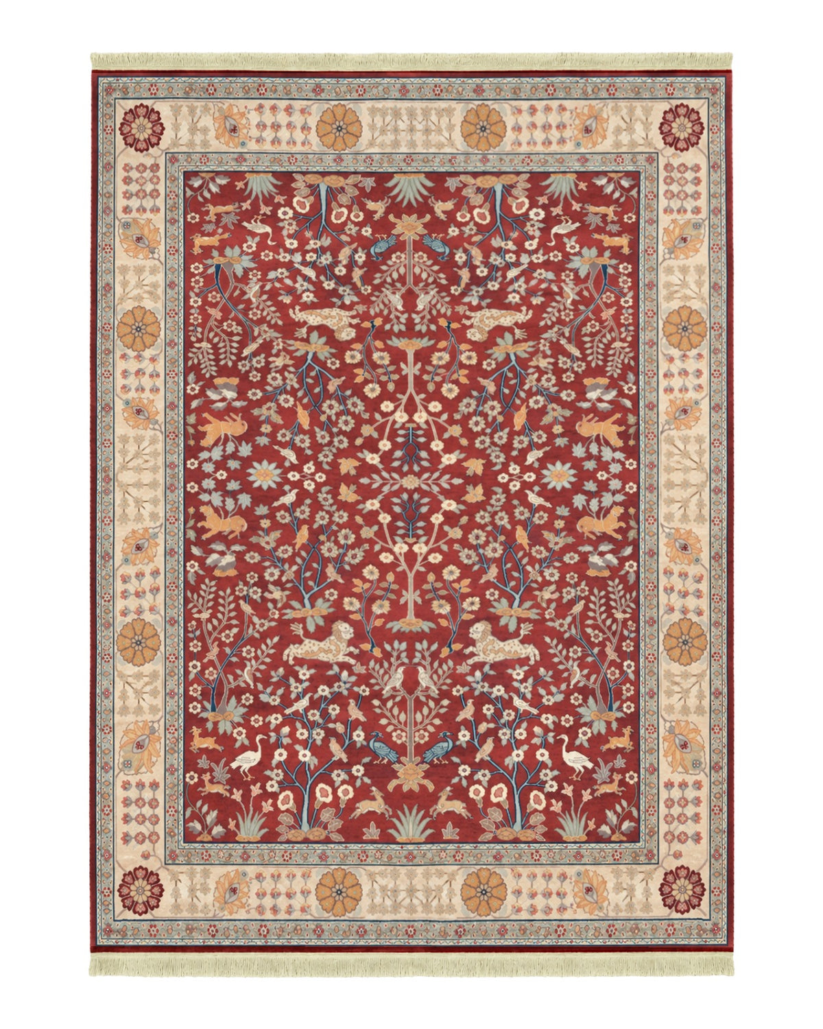 Karastan Rug 9x12, Antique Legends Emperor's Hunt 2200-204, Wool, Vintage Discontinued USA 8' 8" x 12' in Red, Light Tan - 2603L088