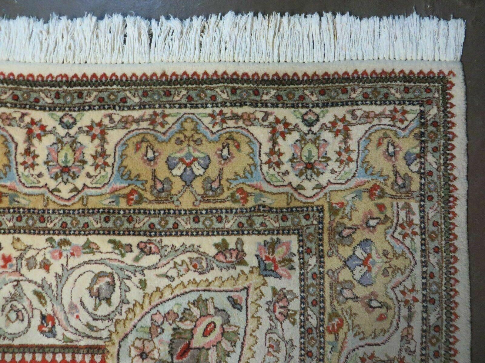 Vintage Persian Tabriz Rug 9x12, Tabatabaie Rug 9x12 Carpet, Handmade Hand Knotted Wool Area Rug, Tomato Red Beige, Medallion Rug, Floral - Jewel Rugs