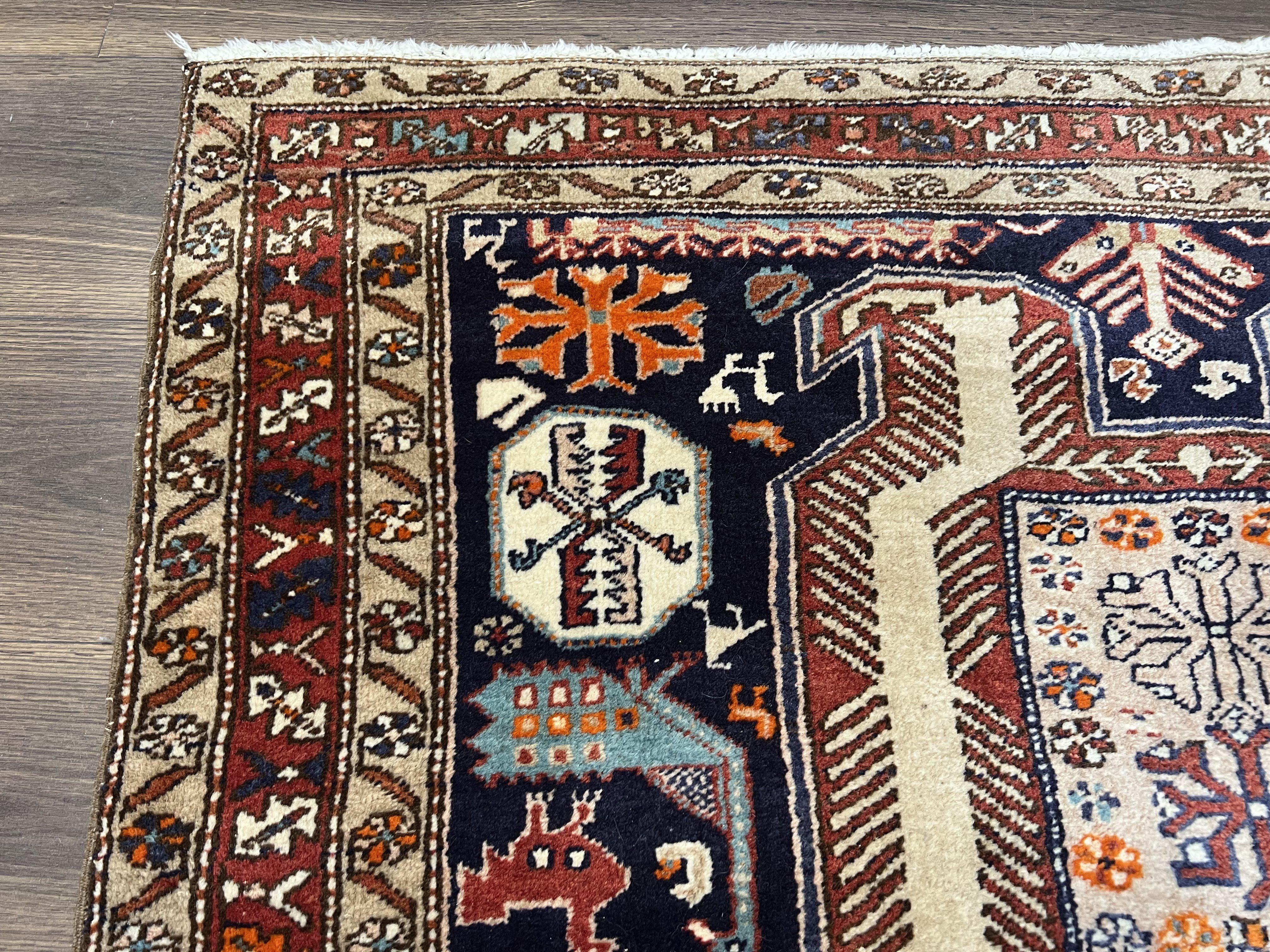 Persian Ardabil Wide Runner Rug 4x10 - Geometric Medallions & Animal Pictorials - Jewel Rugs