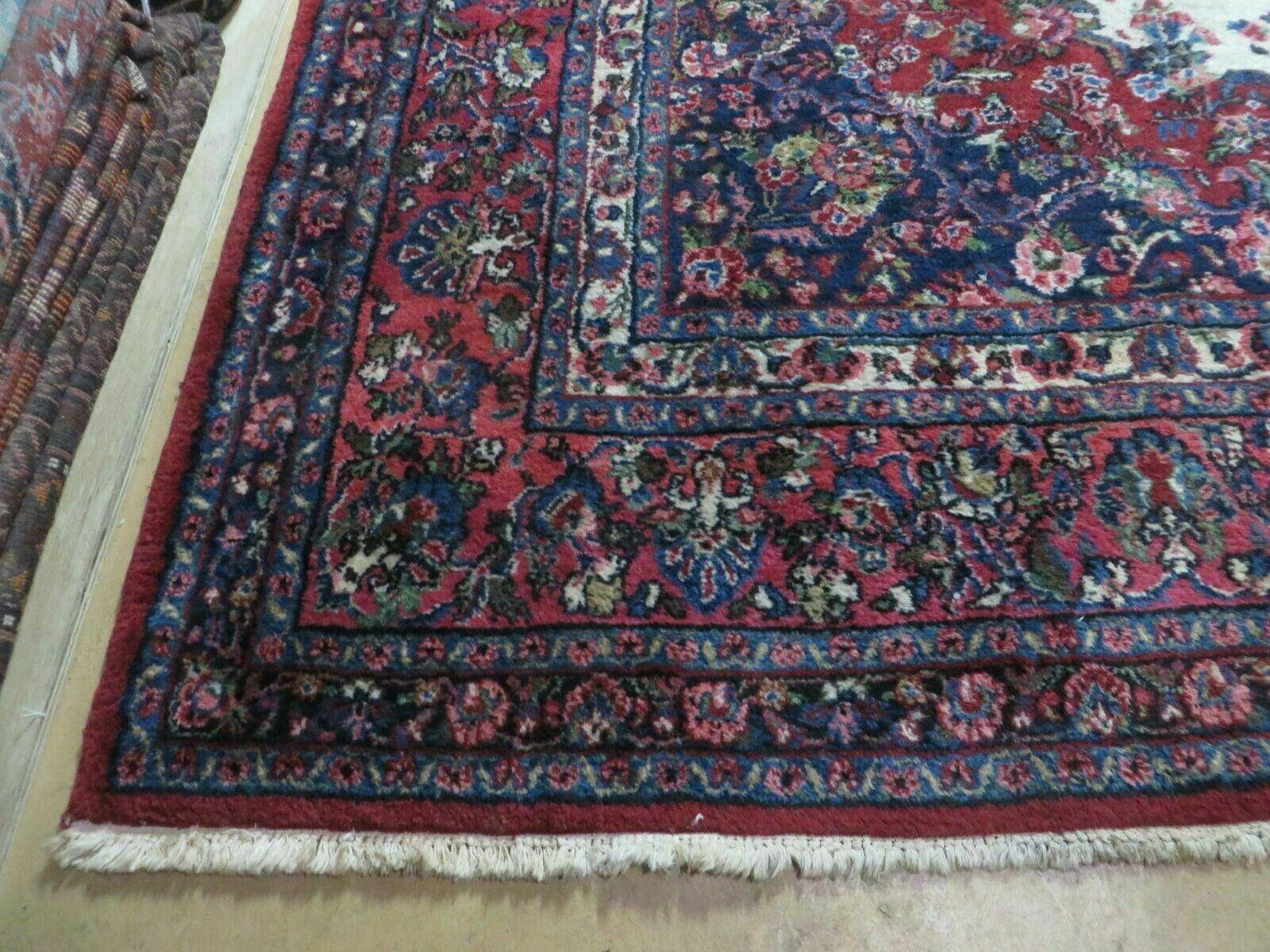 9x12 Persian Sarouk Rug - Semi Open Field Medallion Rug - Ivory Red Blue Hand Knotted Wool Oriental Carpet 9 x 12 Antique Rug - Vegetable Dyes - Jewel Rugs