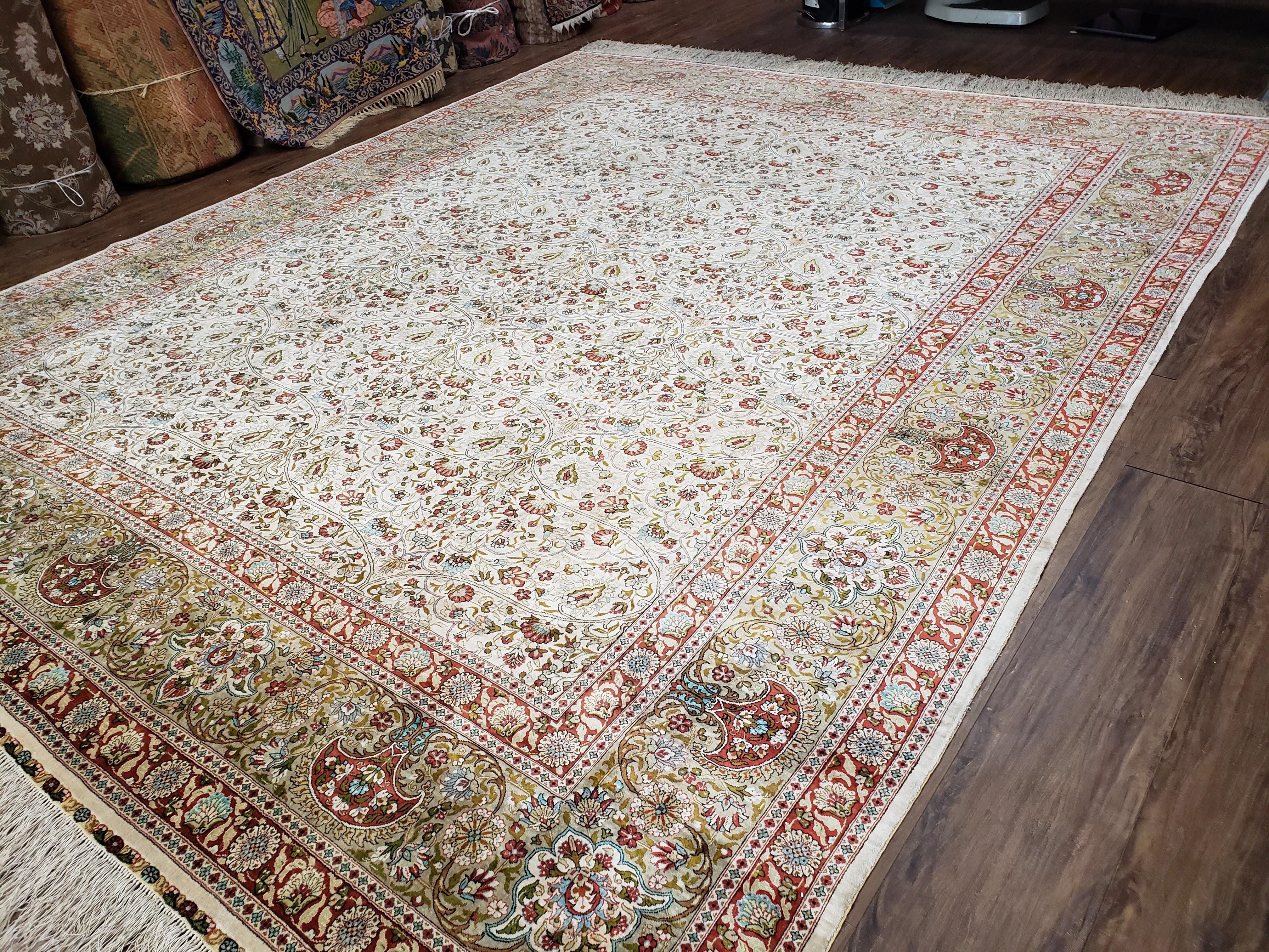 Stunning Silk Hereke Rug 8x10, Super Fine 500+ KPSI, Signature Master Weaver, Room Sized All Silk Turkish Carpet, Silk on Silk, Masterpiece - Jewel Rugs