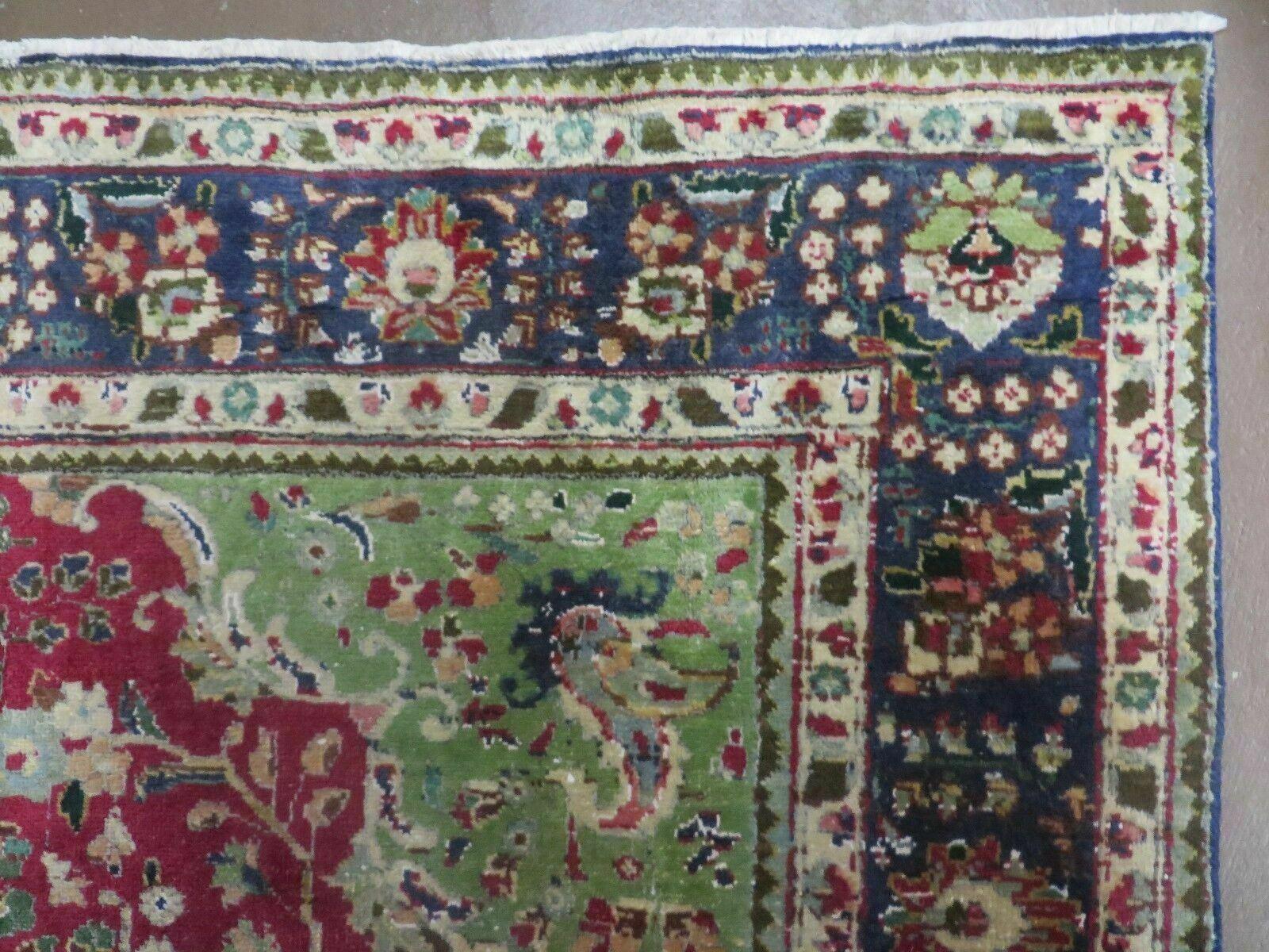 Persian Tabriz Rug 7x10, Red Blue and Green Rug, Allover Floral Medallion Rug, Hand Knotted Rug, Antique Rug 7 x 10 Vintage Wool Oriental Carpet - Jewel Rugs
