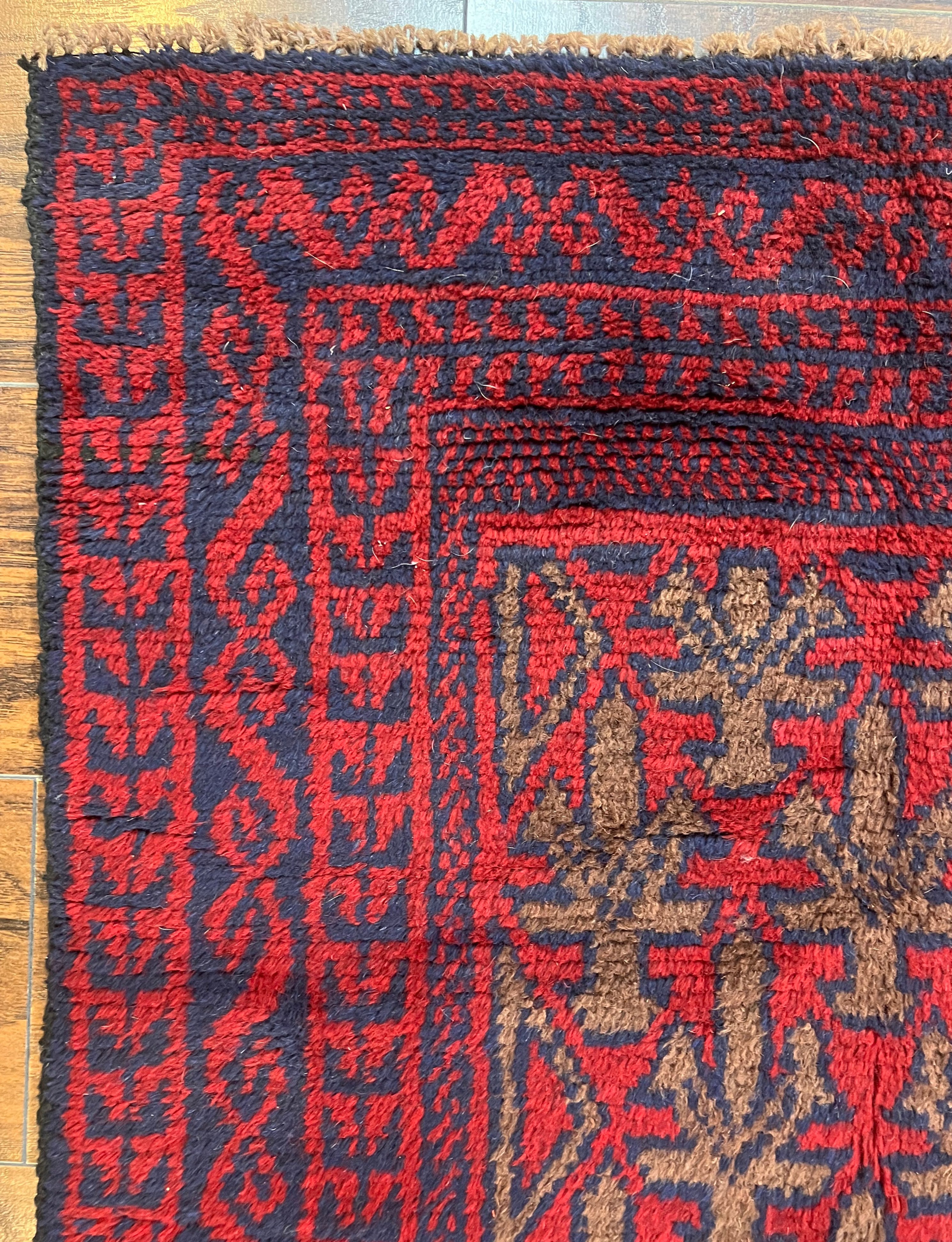 Vintage Balouchi Rug 3x5 Tribal Wool Carpet Red Blue Hand Knotted Afghan Rug - Jewel Rugs
