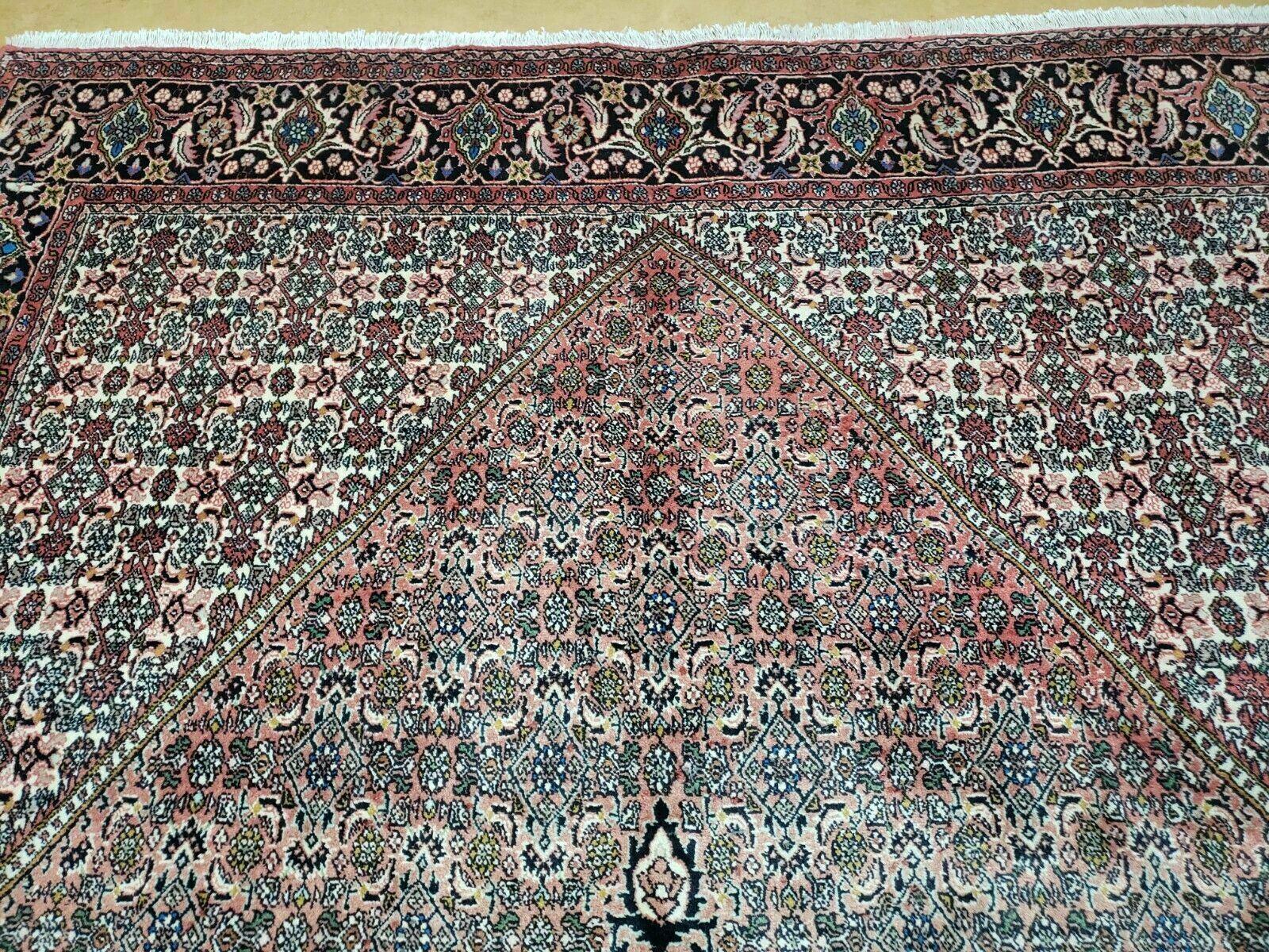 Persian Bidjar Rug 7x10 - Herati Mahi Pattern - High Quality Vintage Oriental Bijar Carpet - 7 x 10 Rug - Handmade Wool Rug - Red Beige Dark Blue - Room Sized - Jewel Rugs