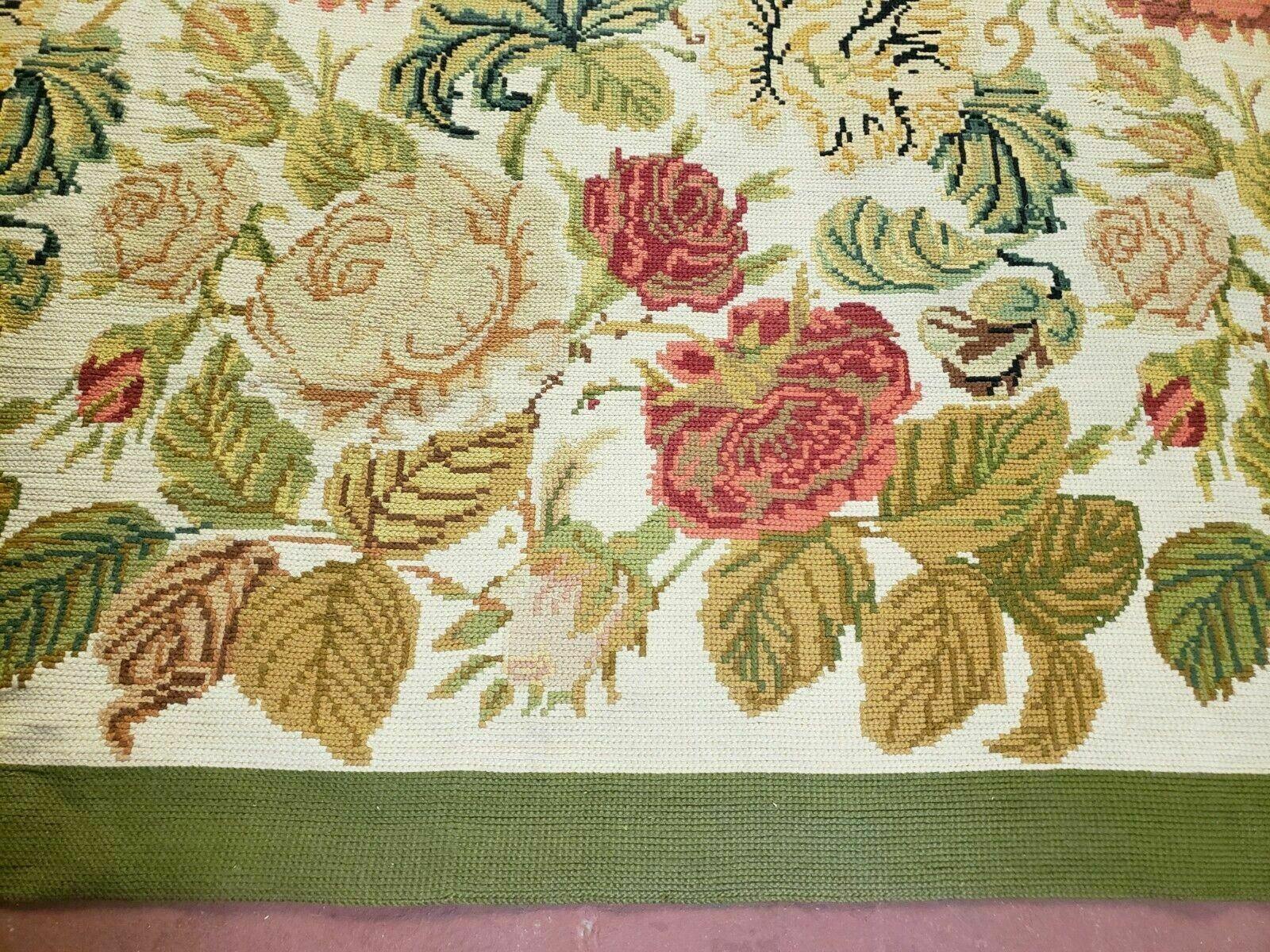 Needlepoint Rug 10x13 Handmade English Needlepoint Floral Roses Carpet Wool - Jewel Rugs