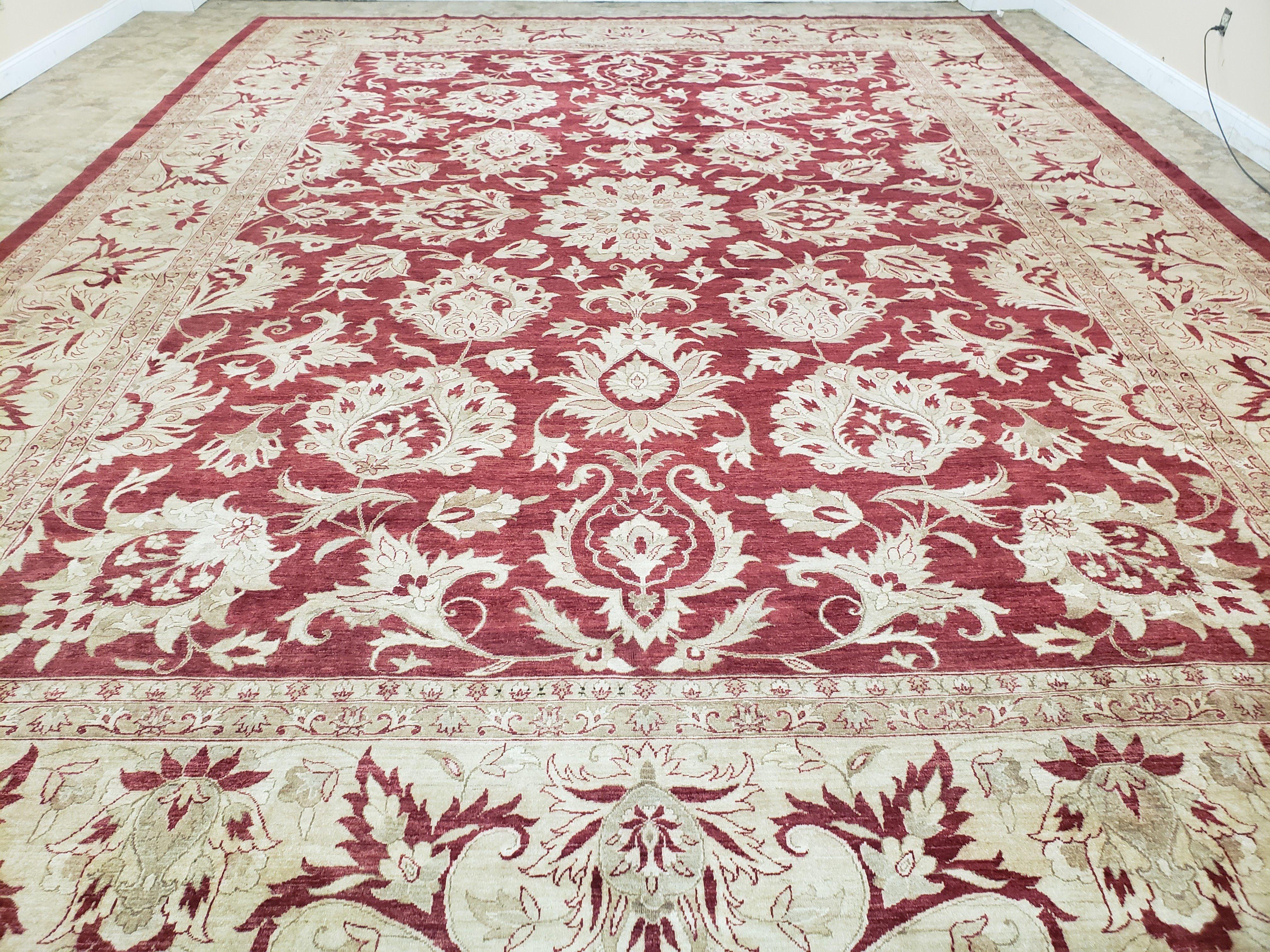 Oversized Rug, 14x19 - 15x20 Area Rugs, Red and Beige Peshawar Rug, Large Oriental Carpet, Pakistani Rug, Floral Allover, Handmade, Wool - Jewel Rugs