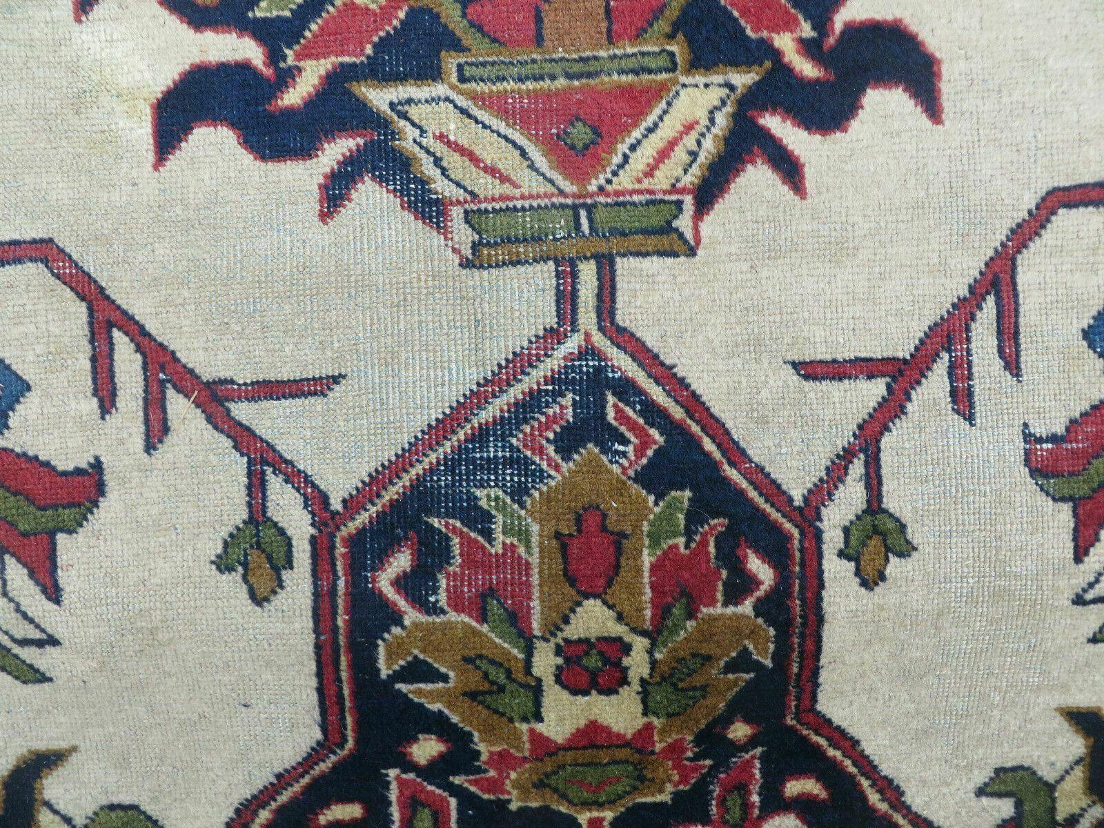 Persian Tabriz Rug 10x13 Oriental Carpet, Ivory Open Field, Geometric Medallion, Red Blue, Hand Knotted, Large Wool Area Rug Vintage Antique 1950s - Jewel Rugs