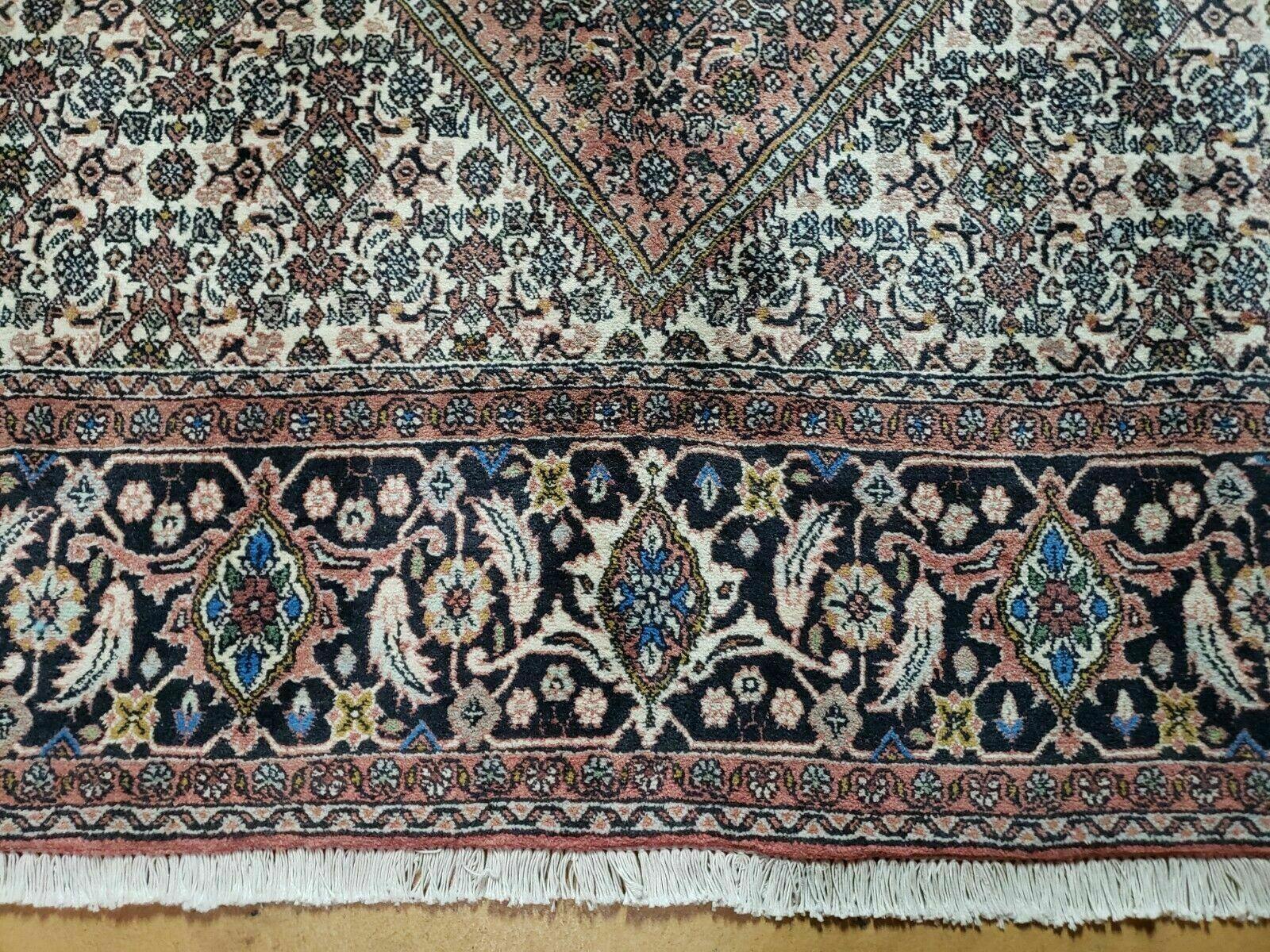Persian Bidjar Rug 7x10 - Herati Mahi Pattern - High Quality Vintage Oriental Bijar Carpet - 7 x 10 Rug - Handmade Wool Rug - Red Beige Dark Blue - Room Sized - Jewel Rugs