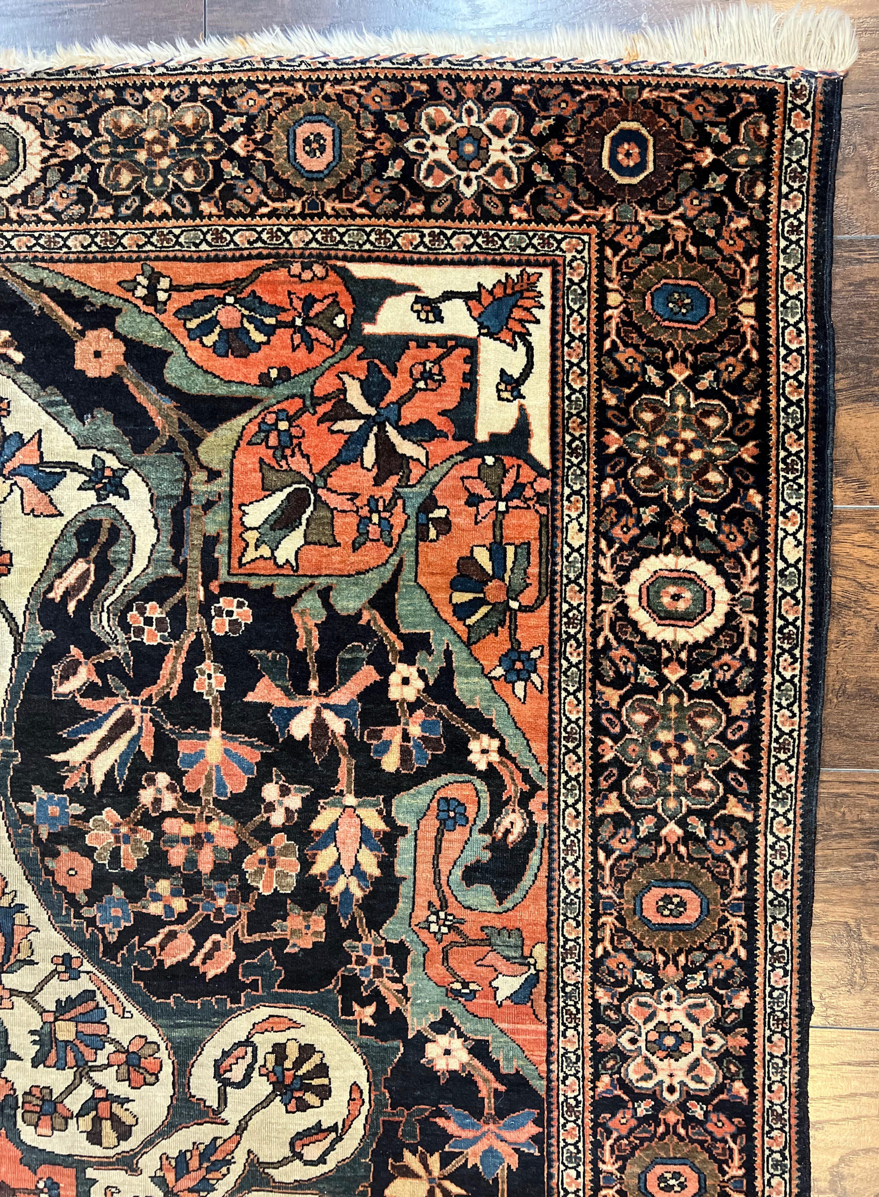 Antique Persian Sarouk Rug 4x7, Sarouk Farahan Carpet, 1880s Antique Oriental Rug, Late 19th Century, Handmade, Medallion, Cream Navy Red - Jewel Rugs