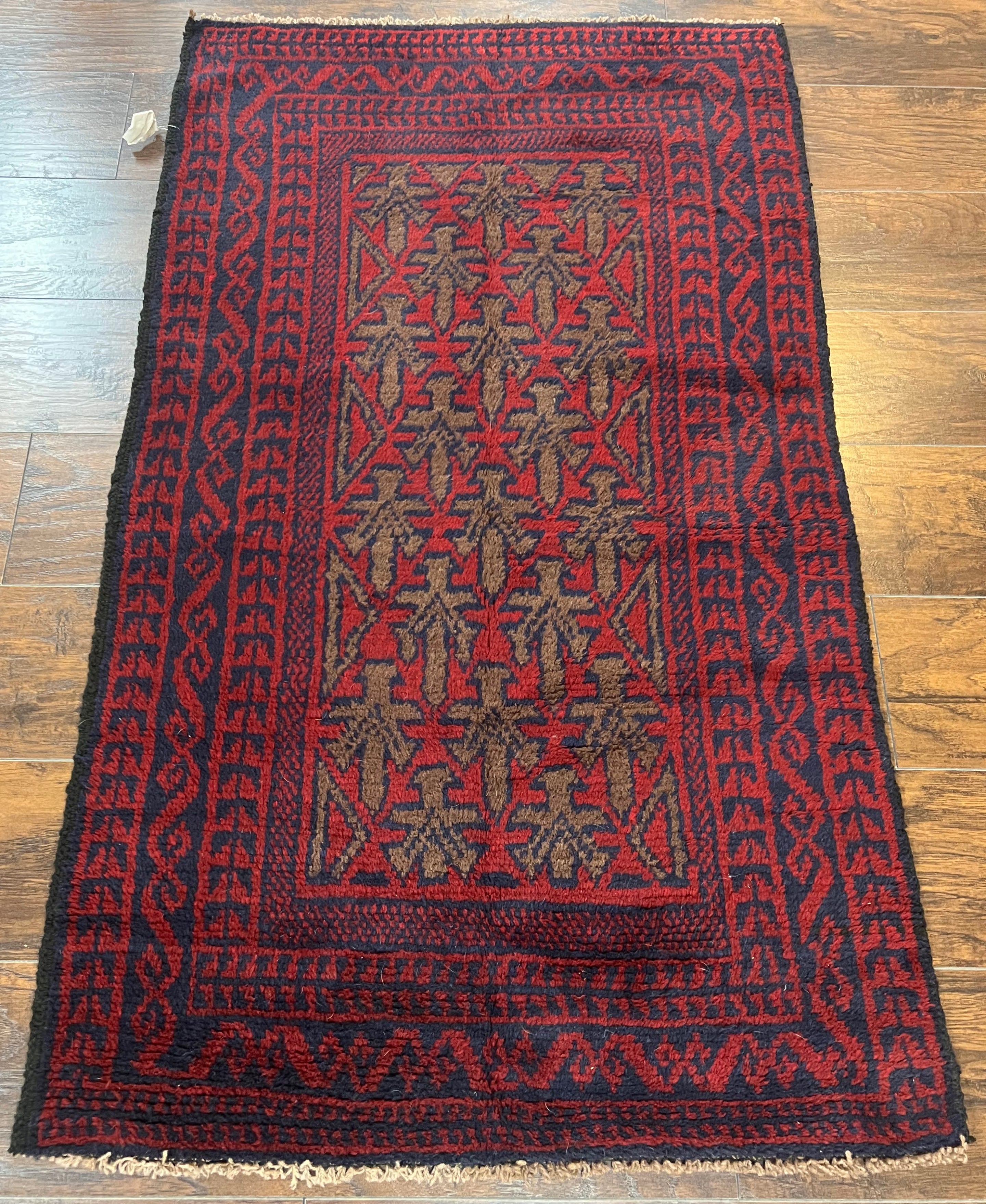 Vintage Balouchi Rug 3x5 Tribal Wool Carpet Red Blue Hand Knotted Afghan Rug - Jewel Rugs