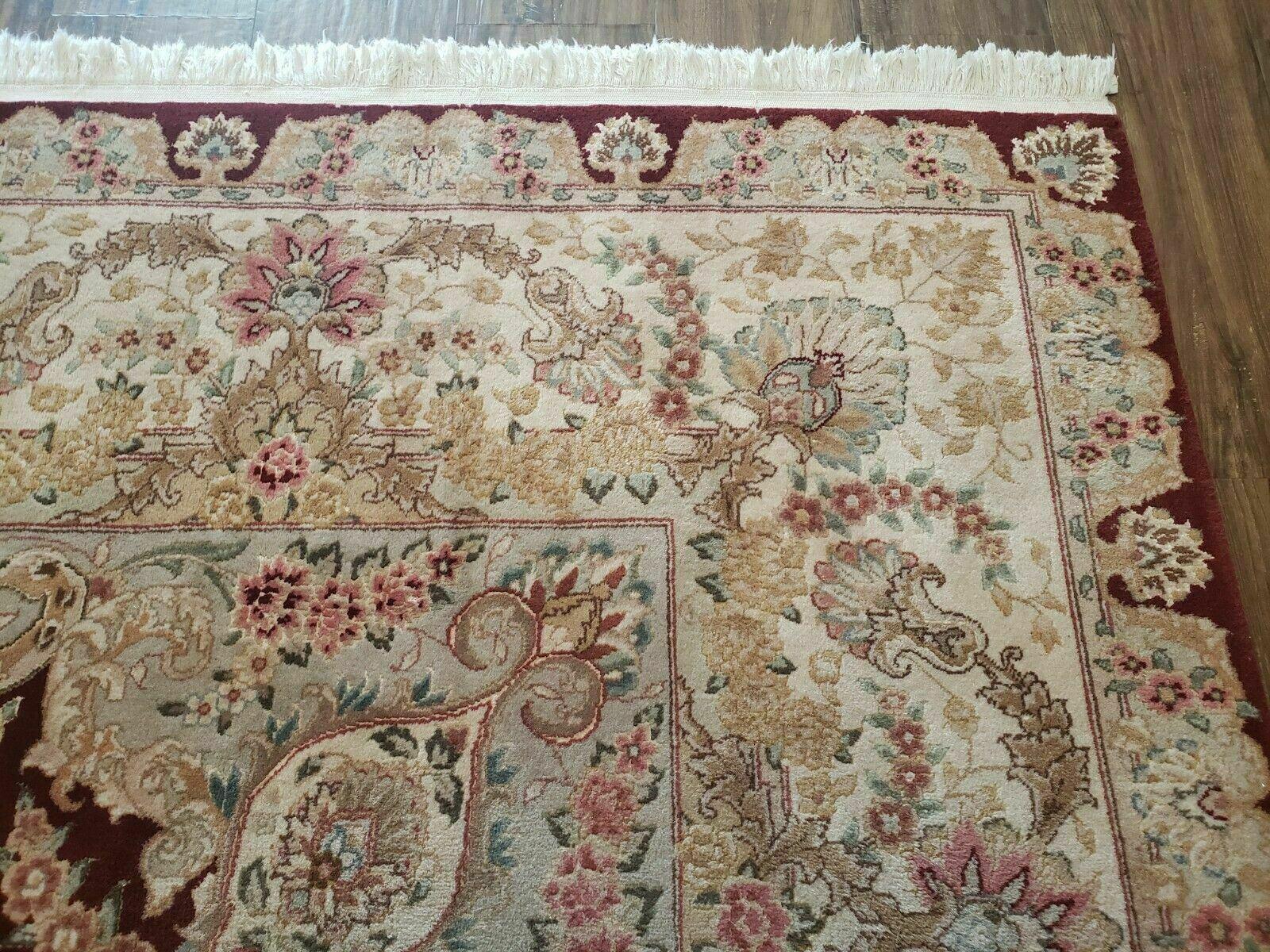 8' X 10' Vintage Handmade Chinese Oriental Floral Wool Rug Silk Accent Burgundy - Jewel Rugs