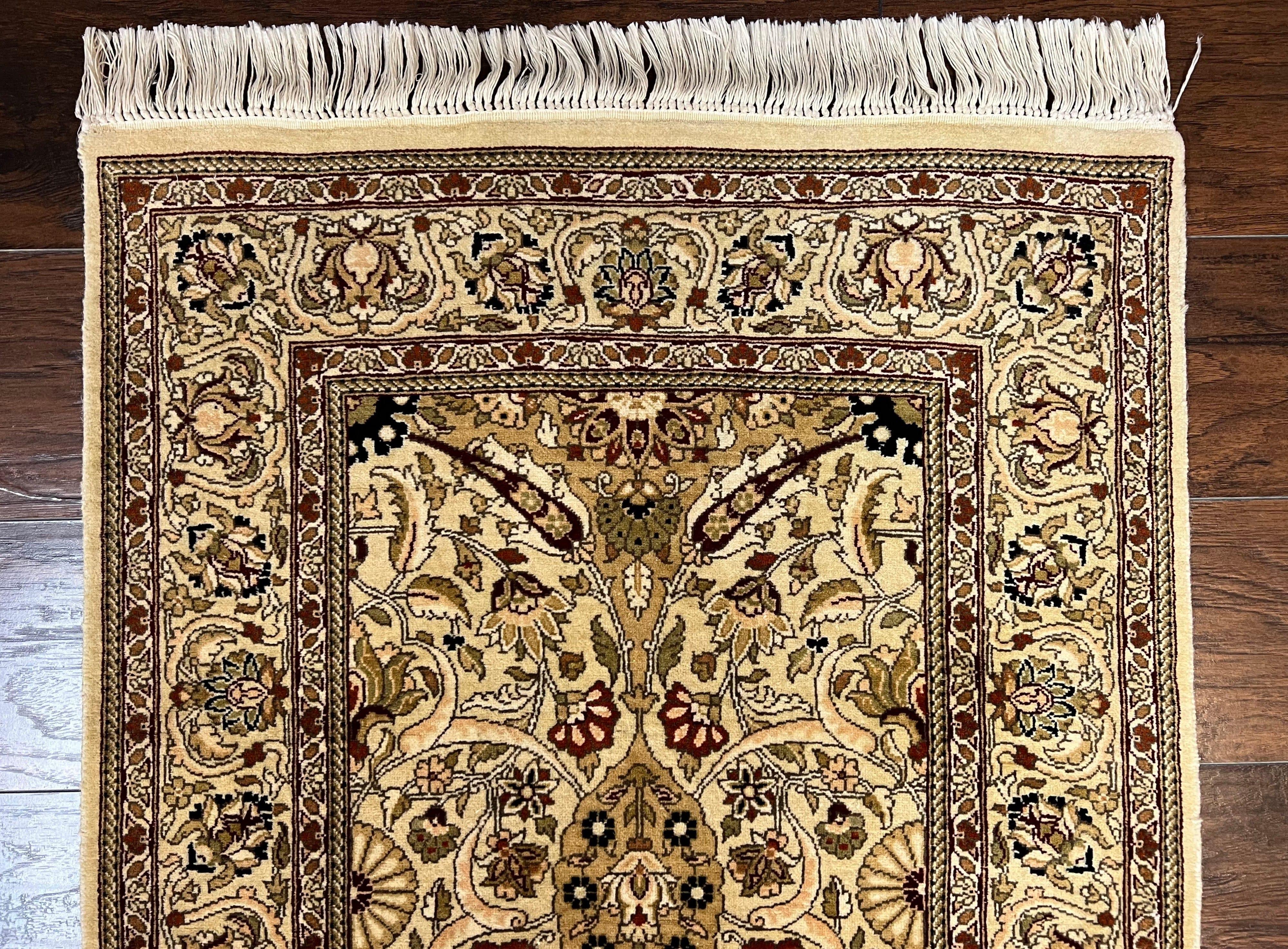 Pak Persian Runner Rug 2.8 x 16, Fine Oriental Runner 16ft Long, Hand-Knotted Wool Floral Allover Beige Tan Hallway Runner, Corridor Rug - Jewel Rugs