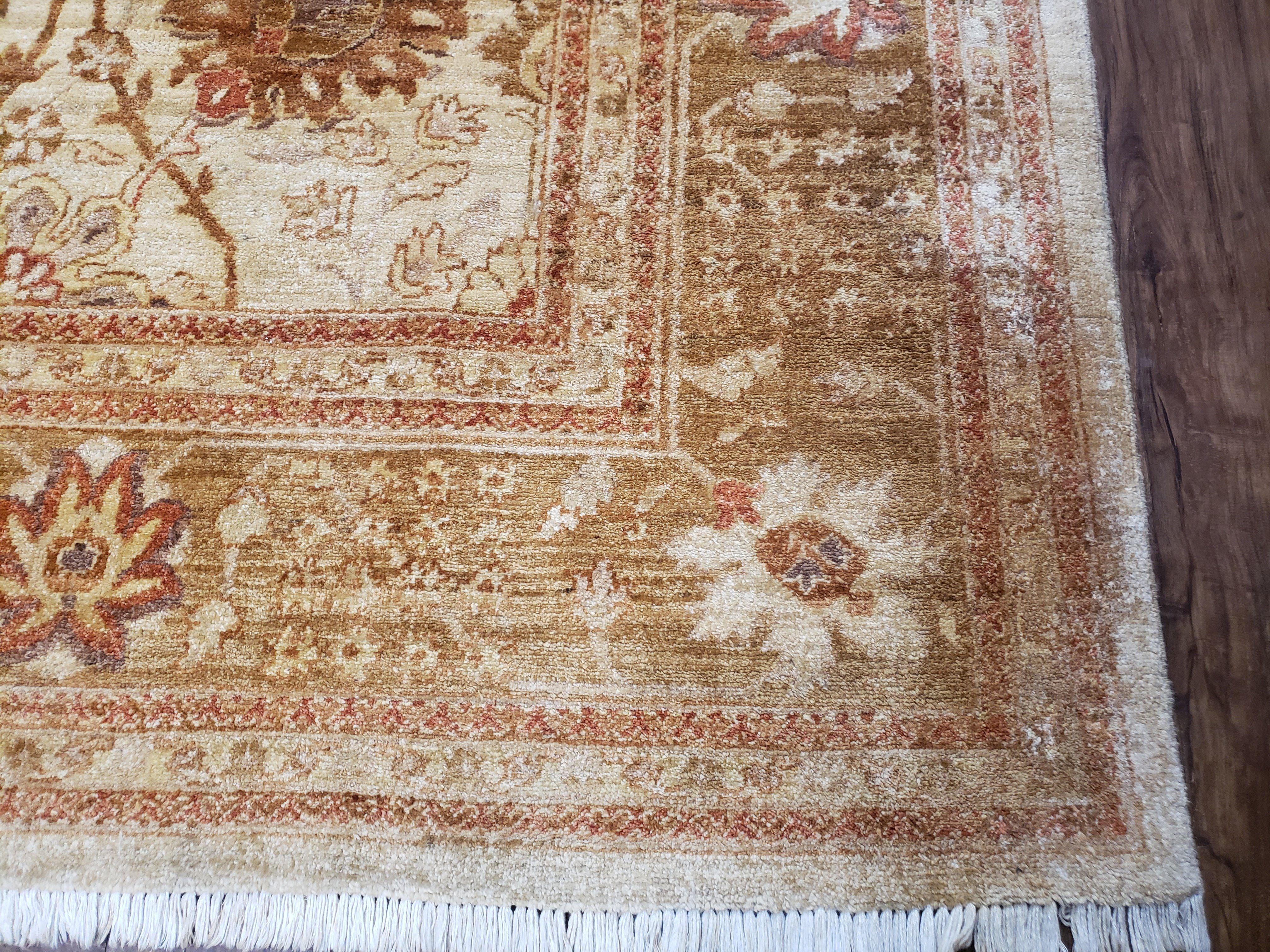 Vintage Turkish Oushak Area Rug 9x12, Wool Hand-Knotted, Ivory Cream & Beige Tea Wash Rug, 9 x 12 Room Sized Rug, Decorative Living Room Rug - Jewel Rugs