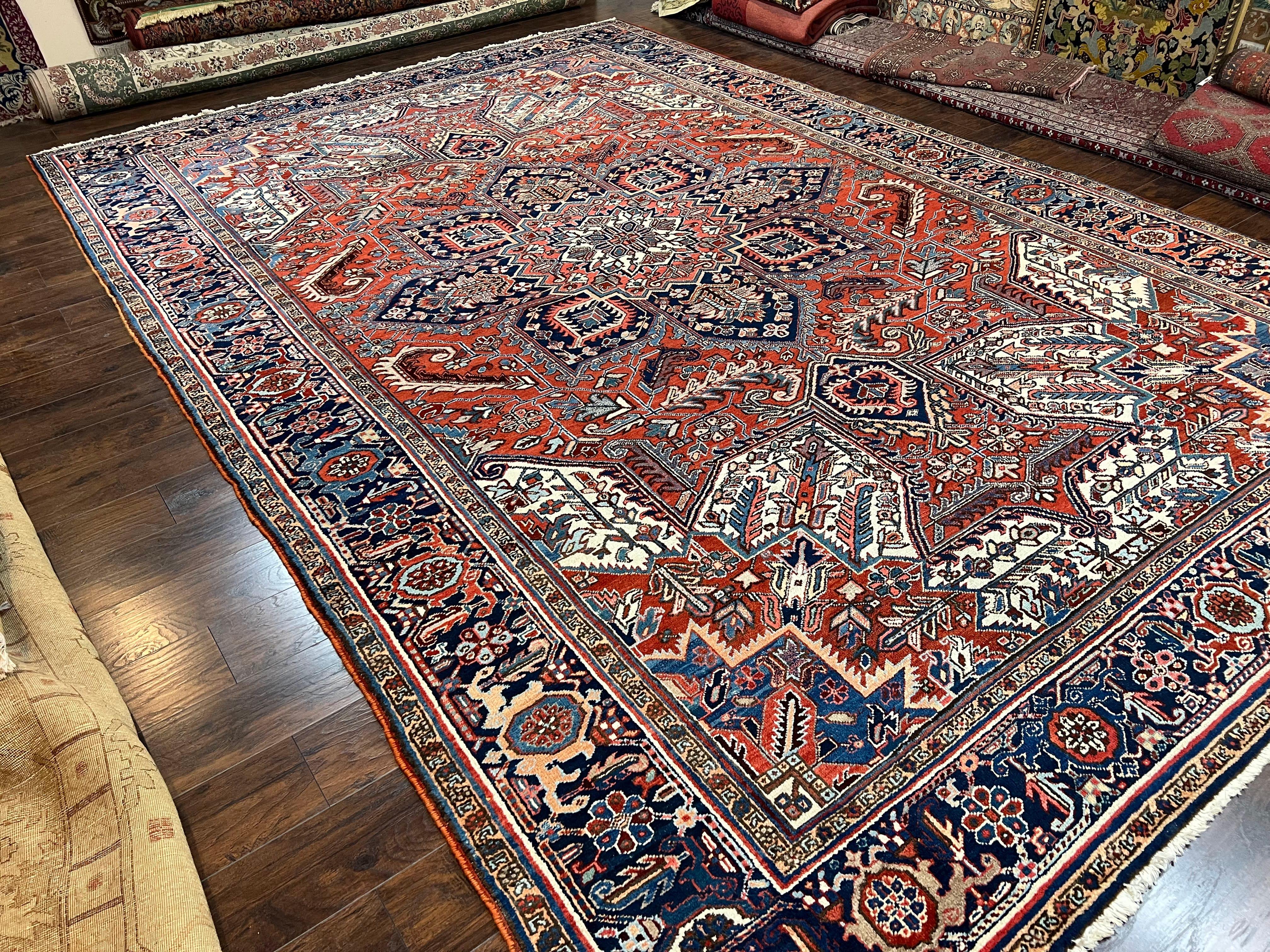 Antique Persian Heriz Rug – 11x16 Palace Size, Geometric Medallion, 1920s - Jewel Rugs