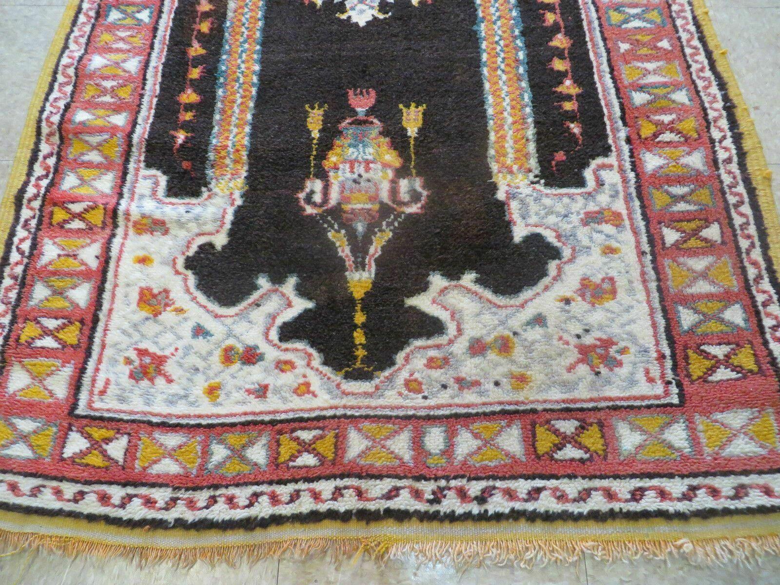 Antique Moroccan Runner Rug 3x7, Moroccan Prayer Rug, Double Mehrab Prayer Arches, Black and Red, Hand-Knotted Wool Carpet, Hallway Rug Nice - Jewel Rugs