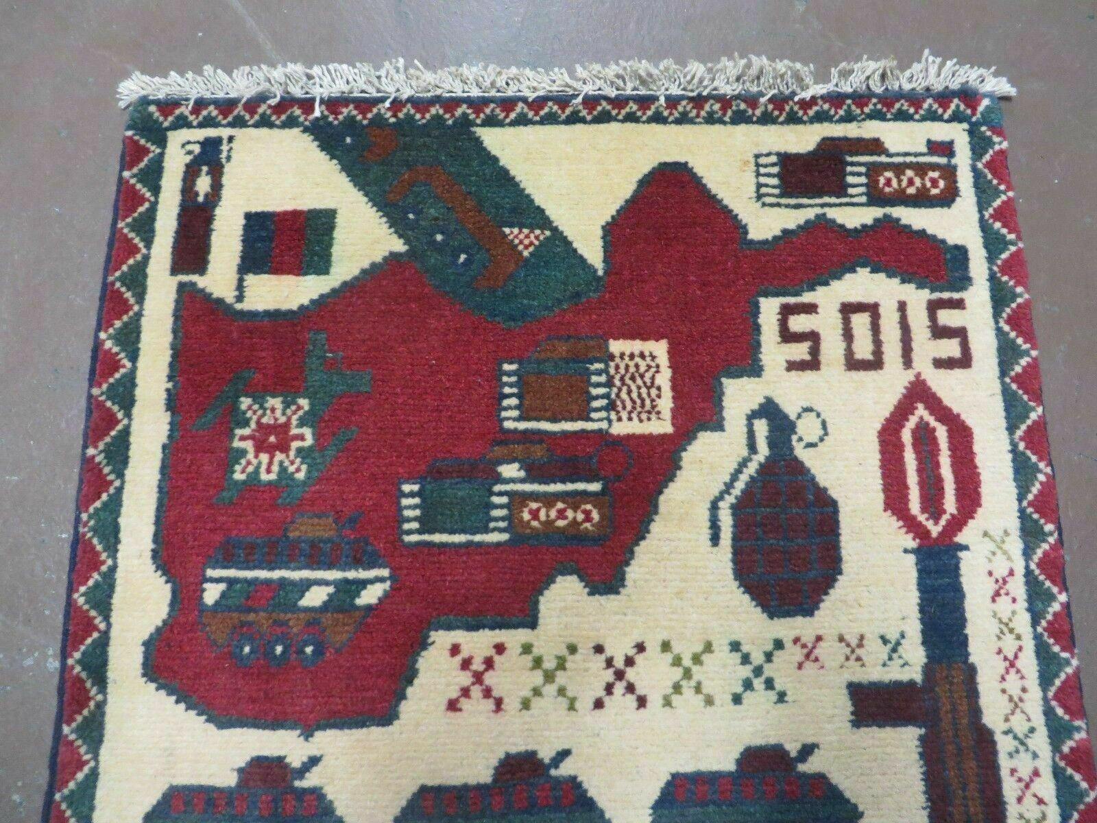 Afghan War Rug, Tribal War Rug, Collectible, Guns, Tanks, Helicopters, Afghanistan War, US Army, 2' x 2'6", Hand-Knotted, Wool - Jewel Rugs