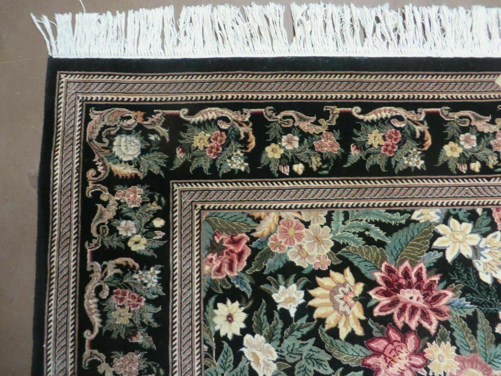 6' X 9' Handmade William Morris Arts & Crafts Wool Rug Carpet Black #837 - Jewel Rugs