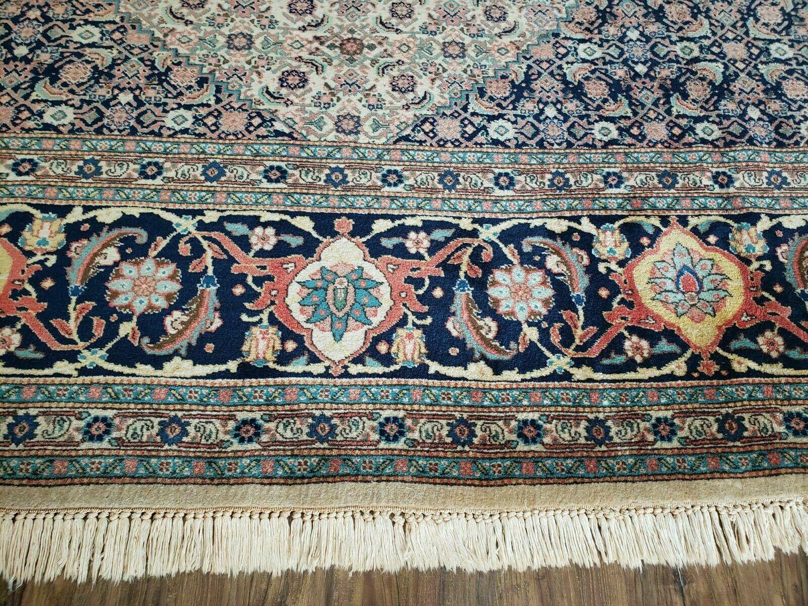 Persian Tabriz Rug 12x17, Allover Herati Pattern, High Quality Wool Rug, 12 x 17 Oriental Carpet, Hand Knotted, Blue Salmon Red Beige, Vintage Rug - Jewel Rugs