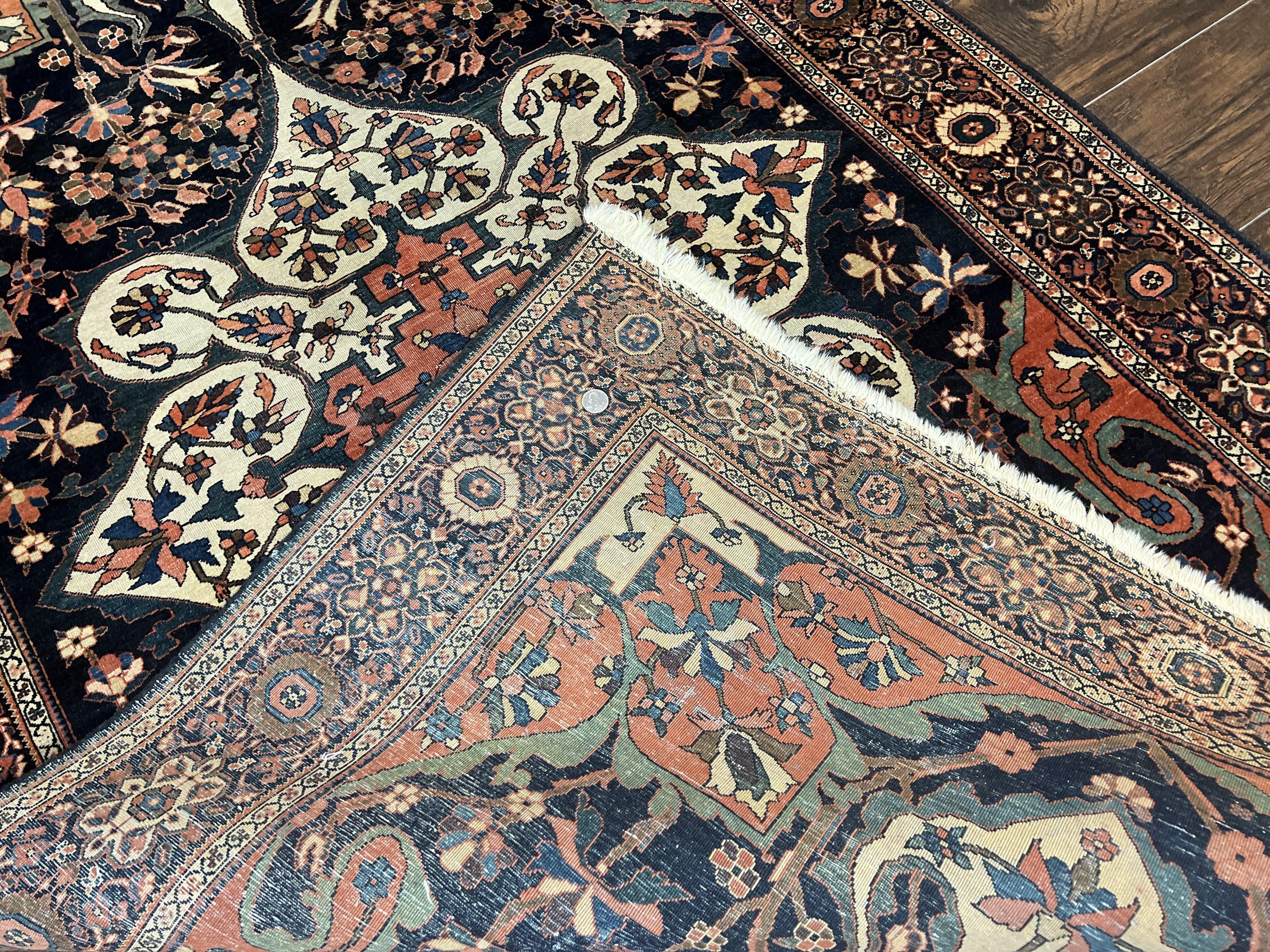 Antique Persian Sarouk Rug 4x7, Sarouk Farahan Carpet, 1880s Antique Oriental Rug, Late 19th Century, Handmade, Medallion, Cream Navy Red - Jewel Rugs