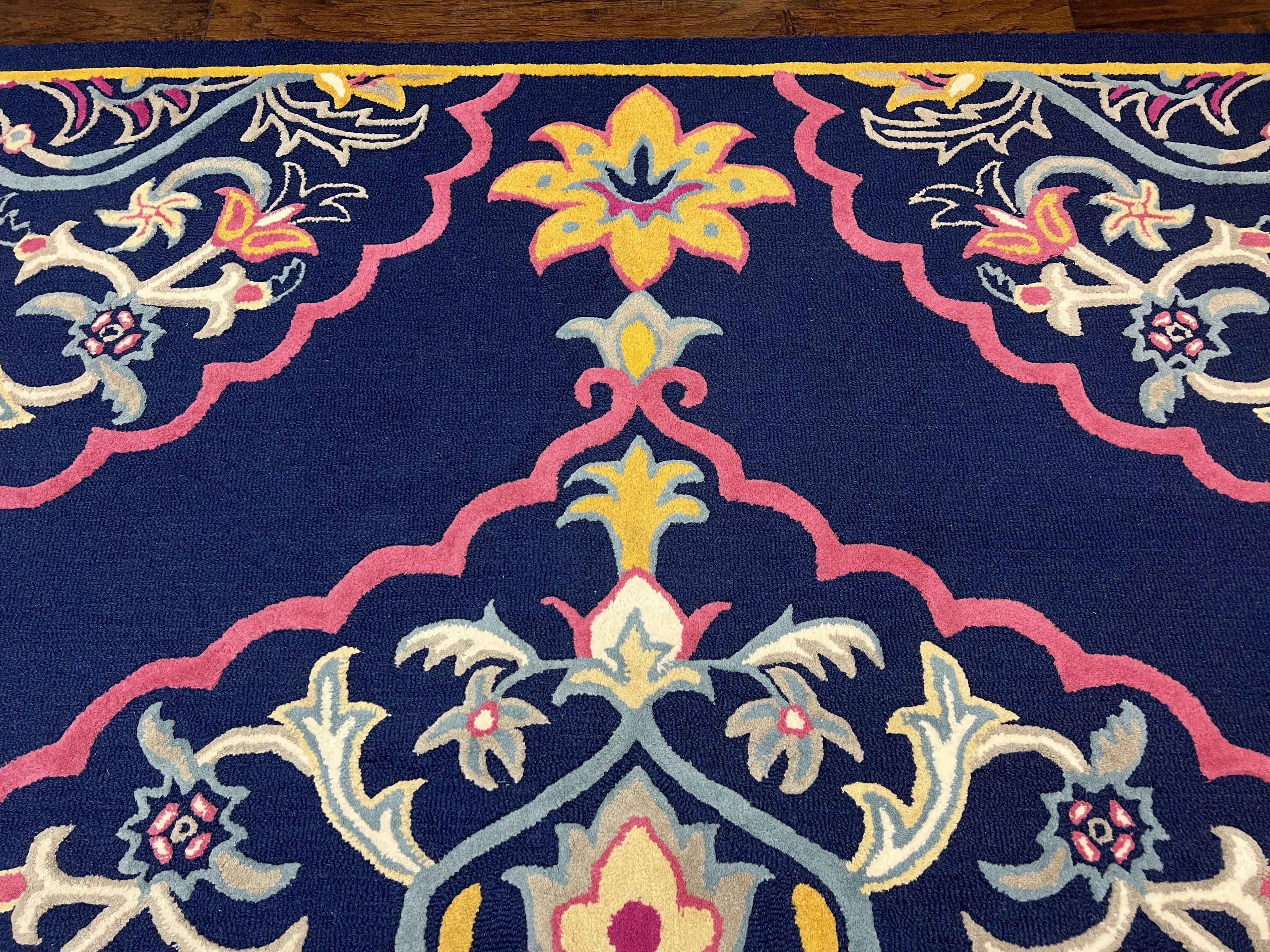 Safavieh Rug 8x10 Belagio Collection, Navy Blue Pink Yellow, Power-Loomed Wool Carpet, Floral Area Rug, Modern Rug, Room Sized 8 x 10 ft Rug - Jewel Rugs
