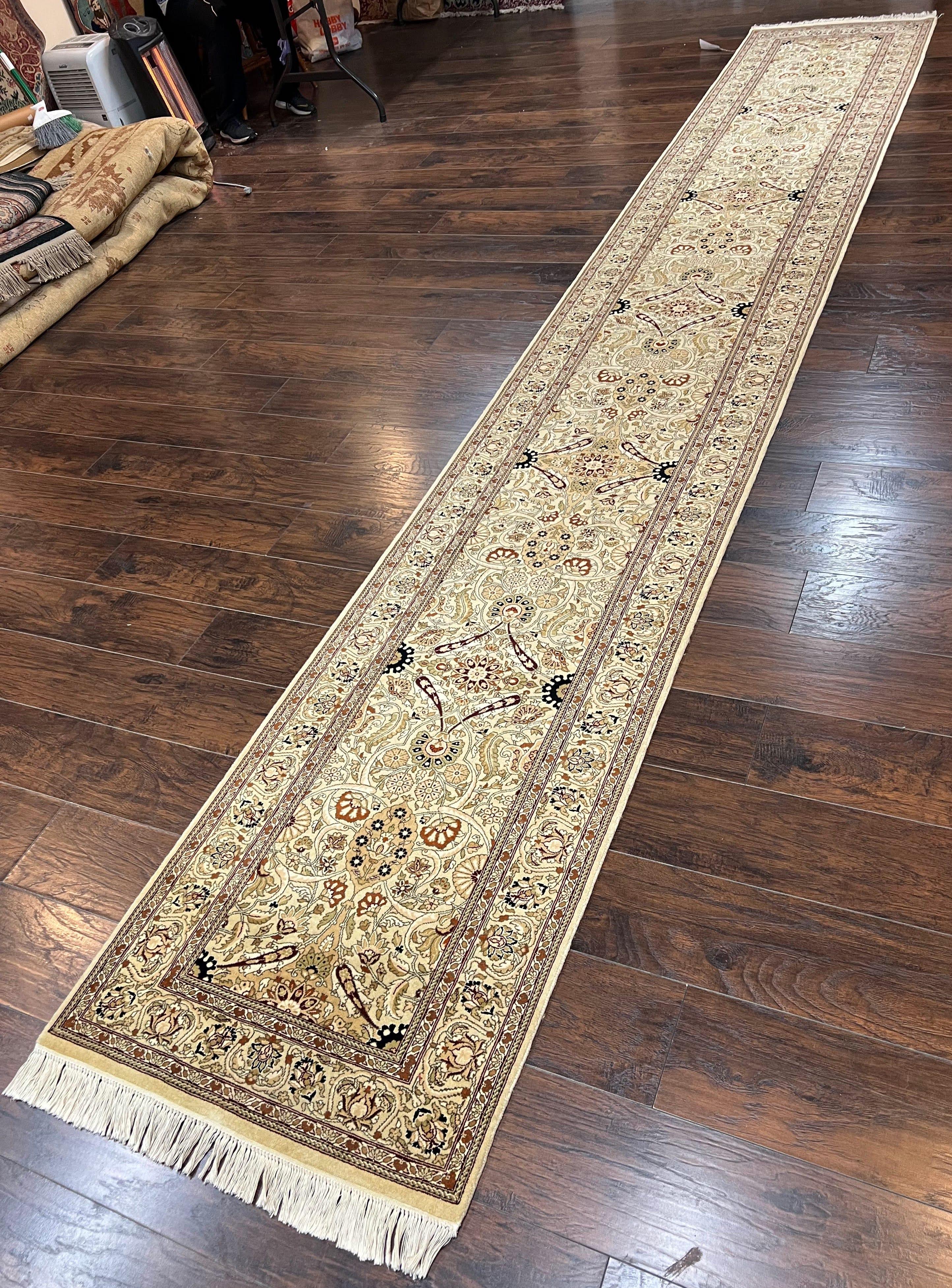 Pak Persian Runner Rug 2.8 x 16, Fine Oriental Runner 16ft Long, Hand-Knotted Wool Floral Allover Beige Tan Hallway Runner, Corridor Rug - Jewel Rugs