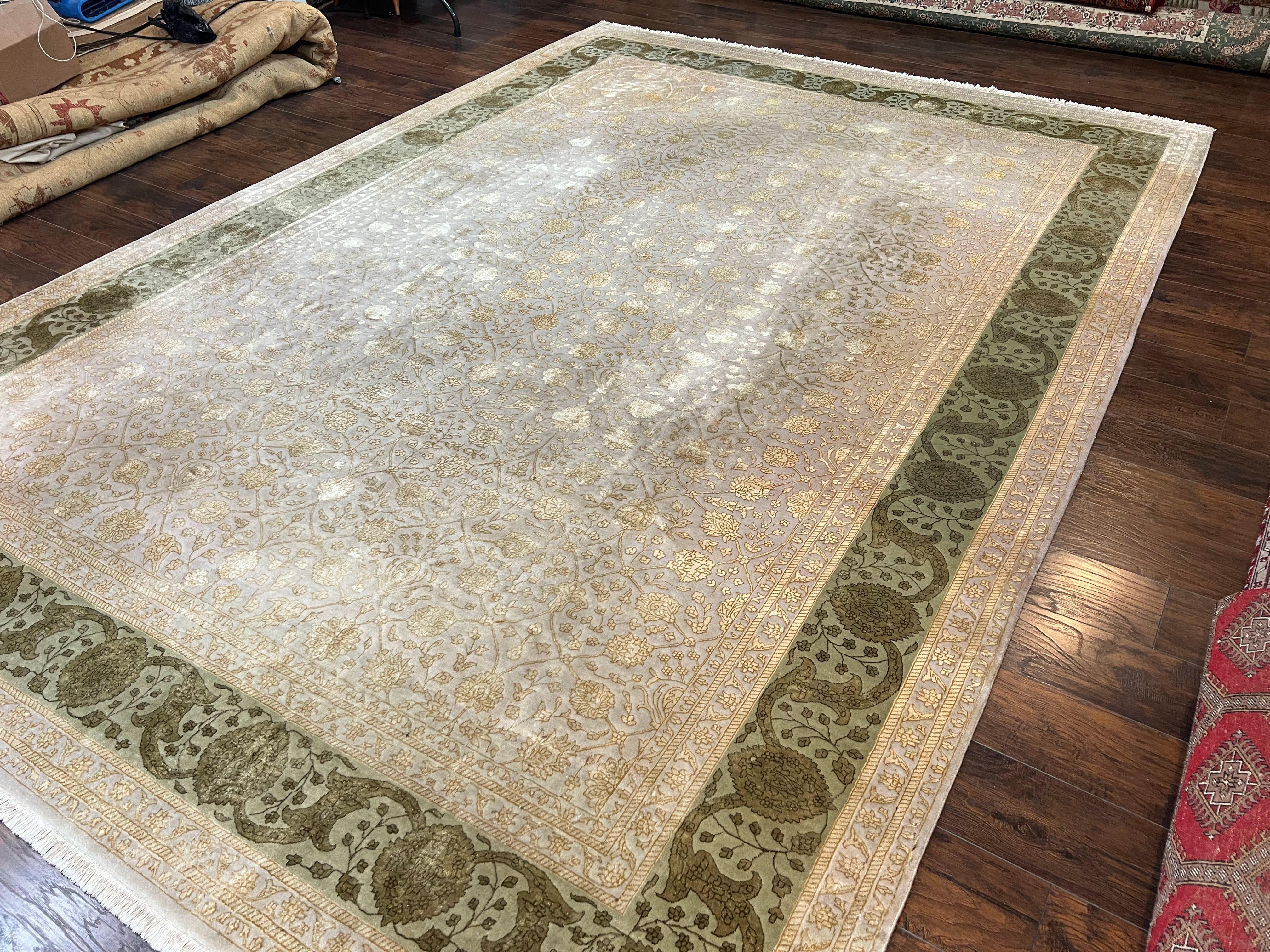 Modern Safavieh Tibetan Rug 10x14, Wool & Silk Accents, Fine Contemporary Floral Carpet, Handmade Hand Knotted Nepali Rug, Gray Gold Green - Jewel Rugs