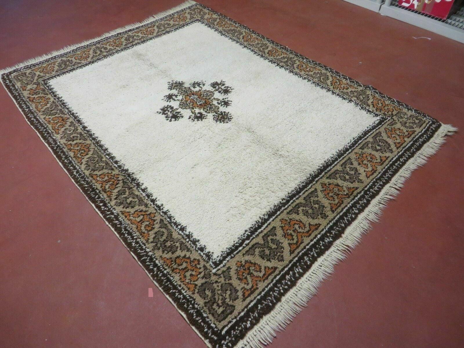 Vintage Moroccan Rug 5x7 Oriental Carpet, Wool Berber Rug, Beige & Tan Rug, Boho Tribal Rug, Open Field Medallion, Beni Ourain Rug, Handmade - Jewel Rugs