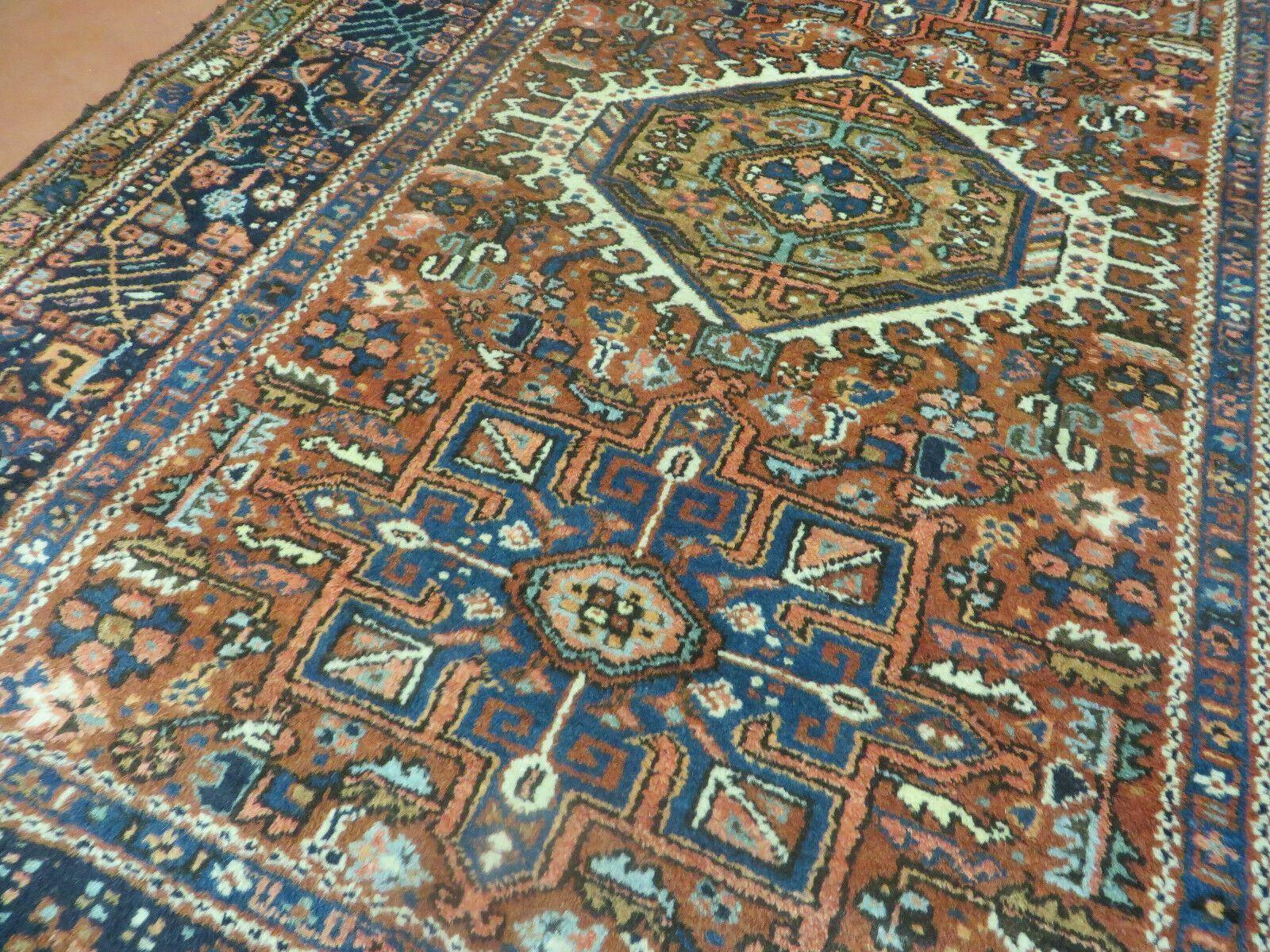 Beautiful Persian Rug 5x6, Antique Persian Karajeh Karaja Carpet, Geometric Medallion Rug, Tribal Rug, Red Blue Cream, Hand Knotted Wool Oriental Rug, Nice - Jewel Rugs