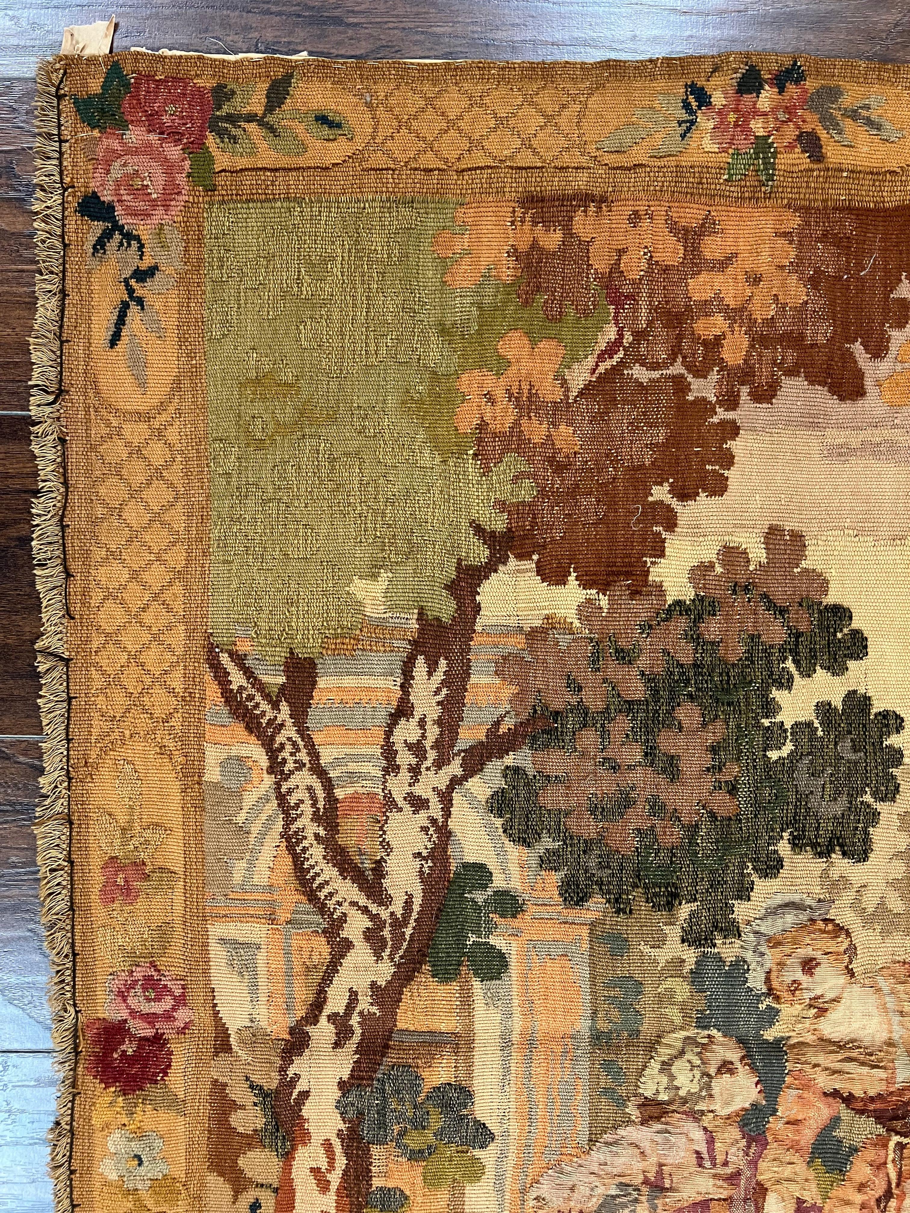 Antique Tapestry 3x4, European French Tapestry, Hand Loomed Victorian Tapestry, Vintage Wool Tapestry 3 x 4 ft - Jewel Rugs