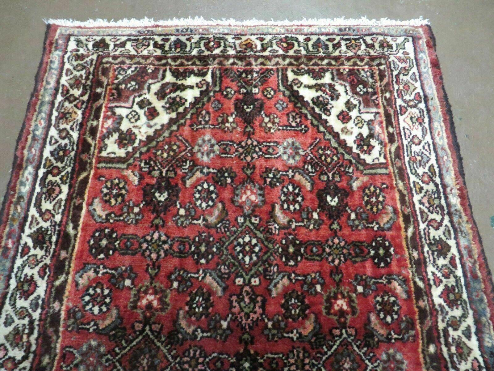 Persian Runner Rug, Antique Hamadan Runner, Wool Tribal Runner, Handmade Oriental Rug, Medallion Allover, Red & Cream, 3.4 x 9.5, 9ft Vintage Runner - Jewel Rugs