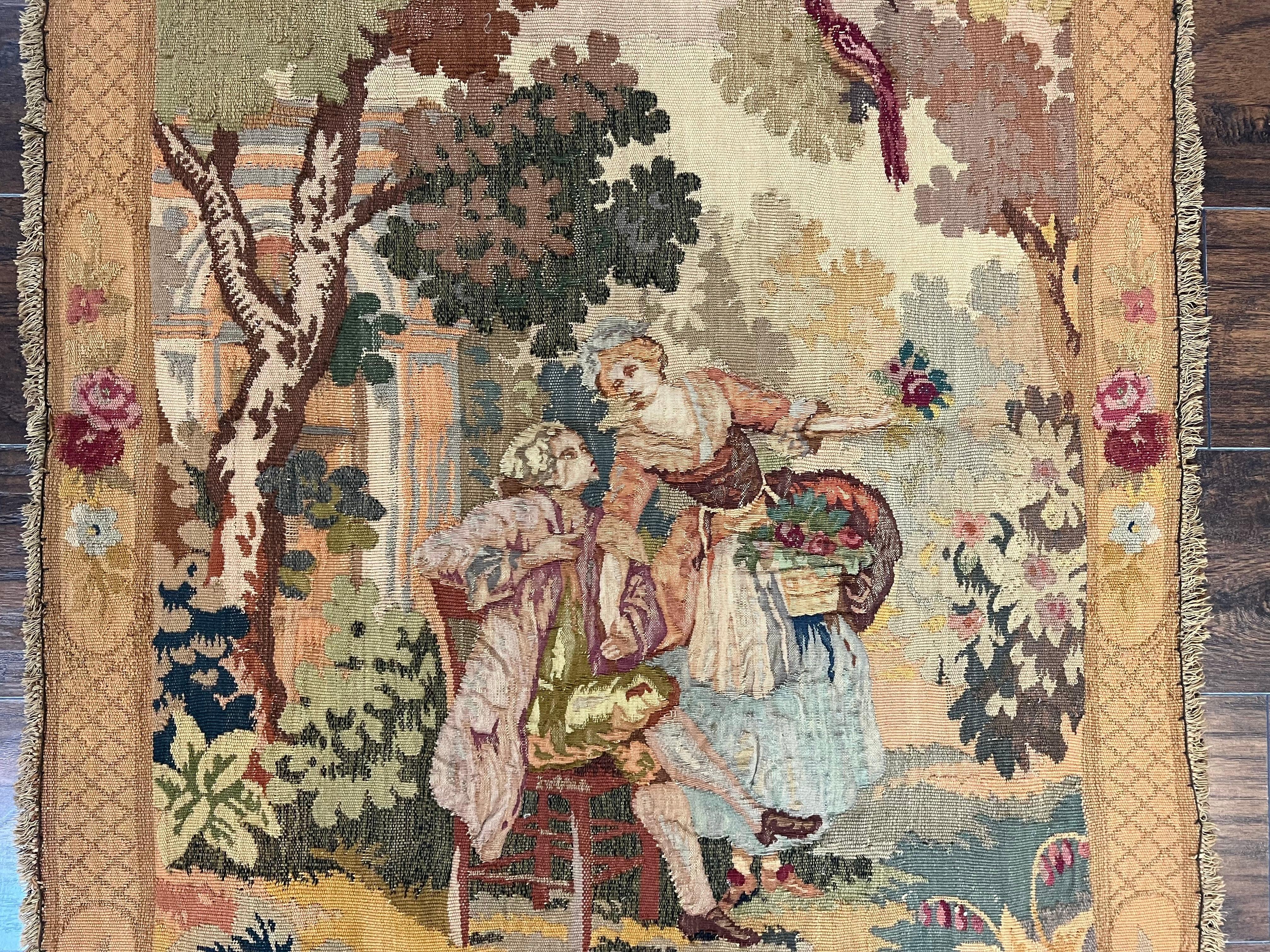 Antique Tapestry 3x4, European French Tapestry, Hand Loomed Victorian Tapestry, Vintage Wool Tapestry 3 x 4 ft - Jewel Rugs