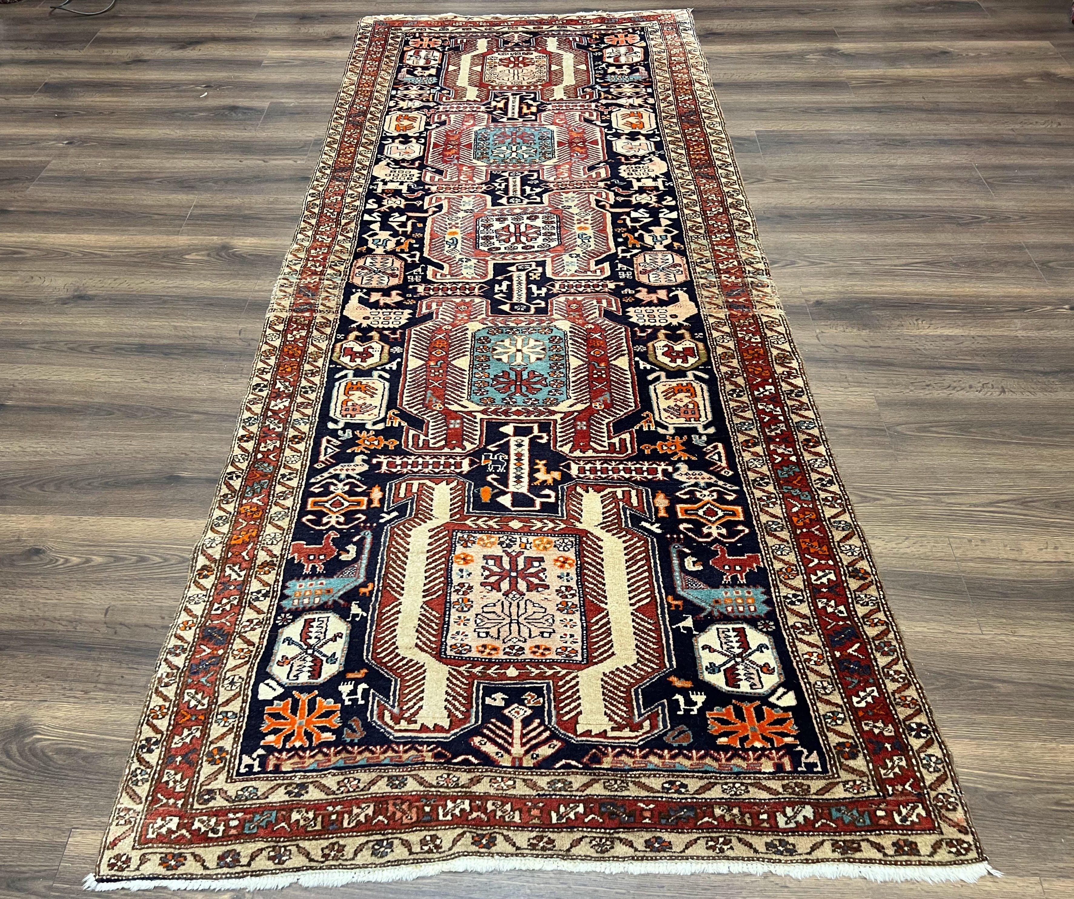 Persian Ardabil Wide Runner Rug 4x10 - Geometric Medallions & Animal Pictorials - Jewel Rugs