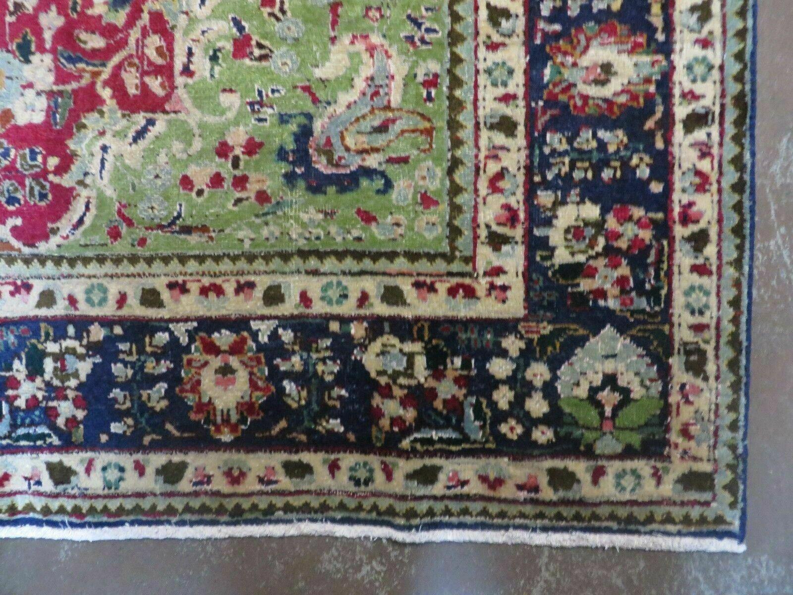 Persian Tabriz Rug 7x10, Red Blue and Green Rug, Allover Floral Medallion Rug, Hand Knotted Rug, Antique Rug 7 x 10 Vintage Wool Oriental Carpet - Jewel Rugs