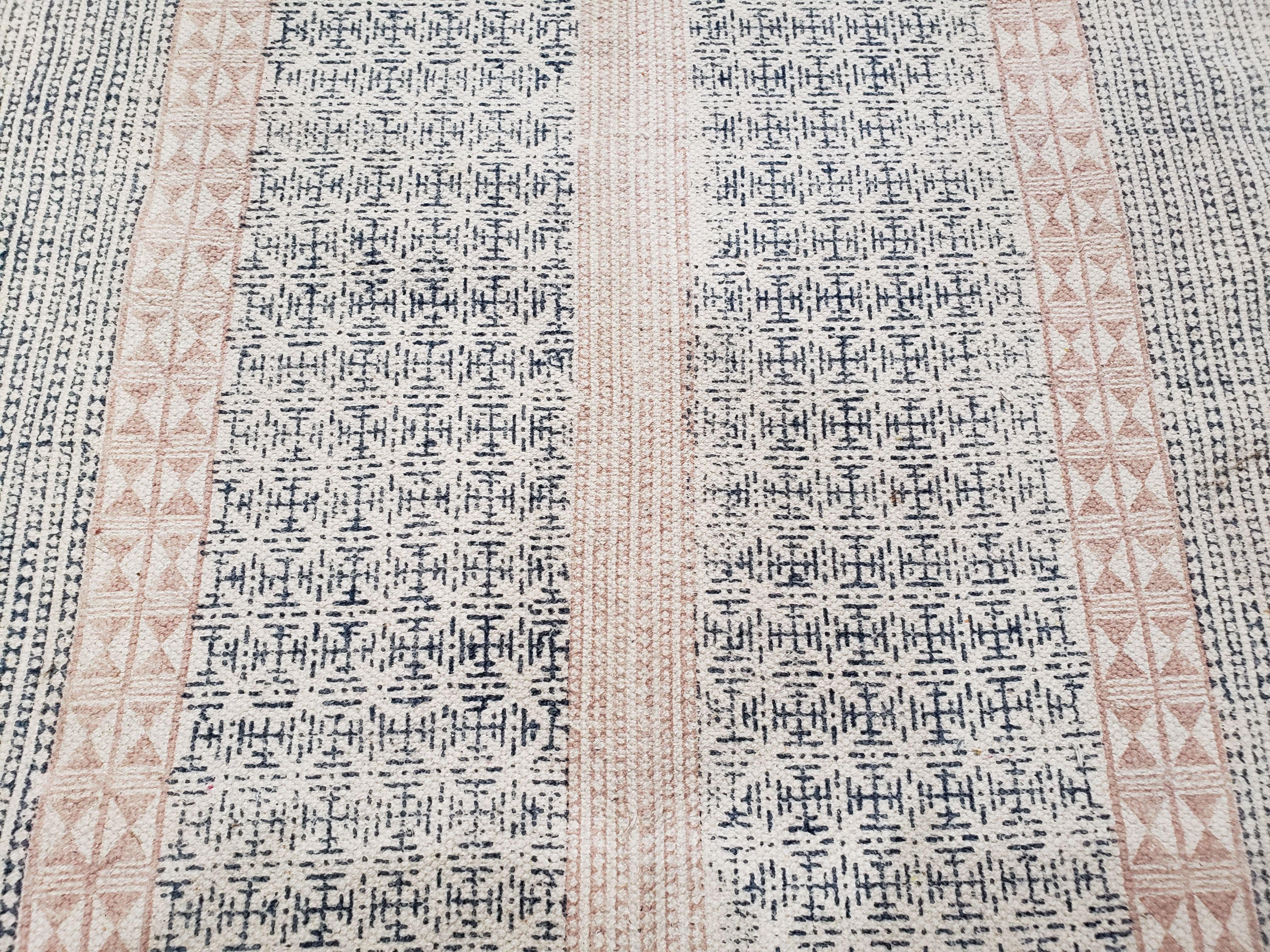 Vintage Moroccan Kilim Area Rug 4x6, Ivory & Blues, Moroccan Wall Hanging, Wool, Handmade, 3'9" x 6' 1", Boho Rug, Flatweave Moroccan Carpet - Jewel Rugs