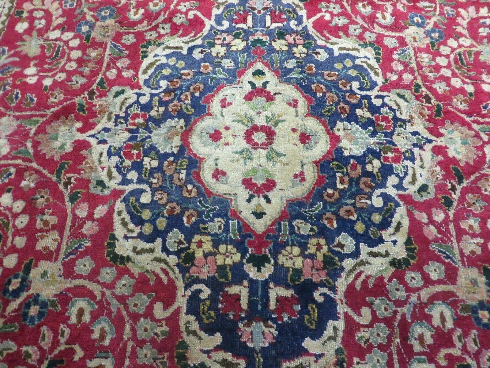 Persian Tabriz Rug 7x10, Red Blue and Green Rug, Allover Floral Medallion Rug, Hand Knotted Rug, Antique Rug 7 x 10 Vintage Wool Oriental Carpet - Jewel Rugs