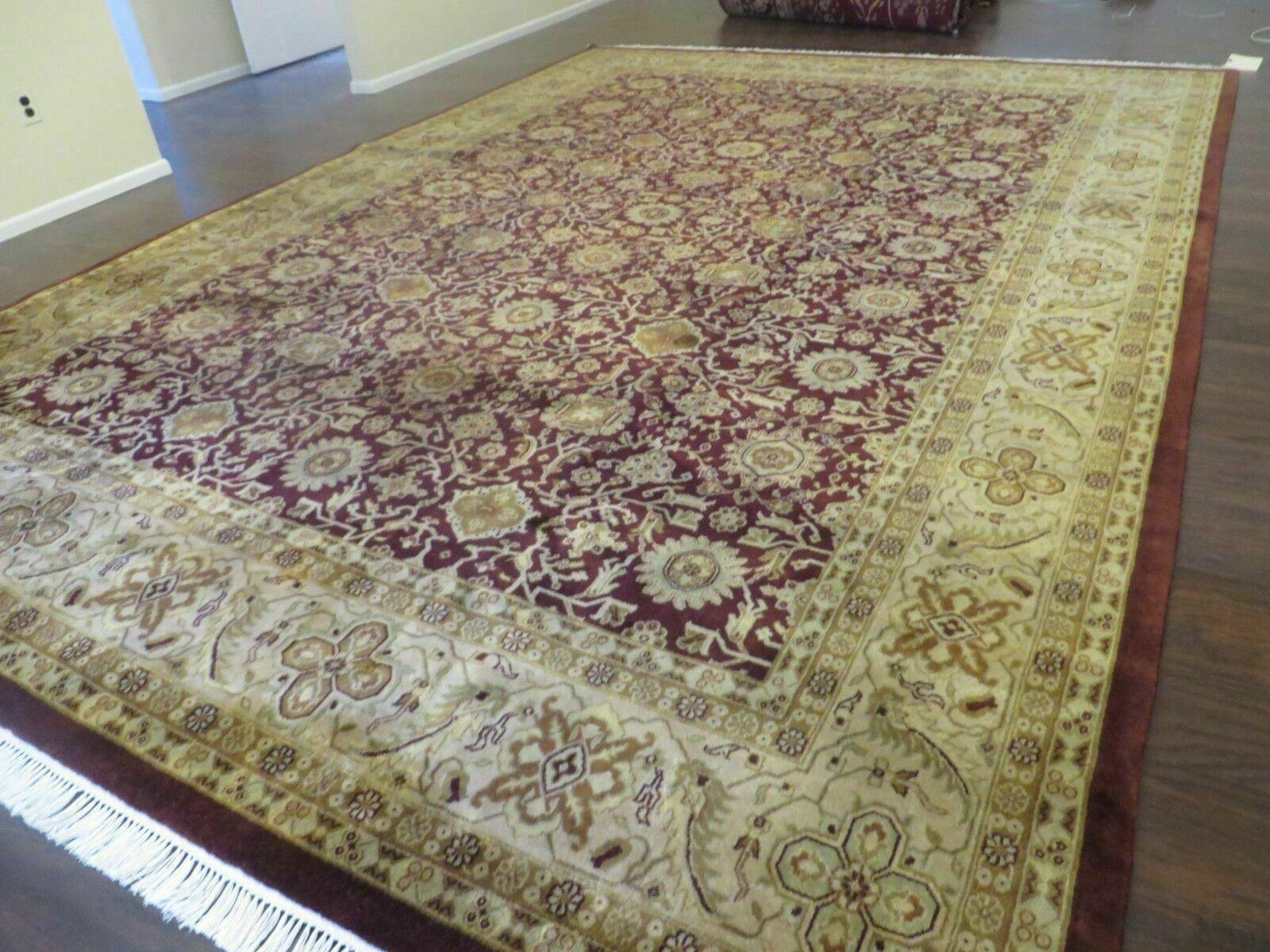 Indian Agra Rug 10x14 Vintage Handmade Larastan Wool Carpet Maroon Floral - Jewel Rugs